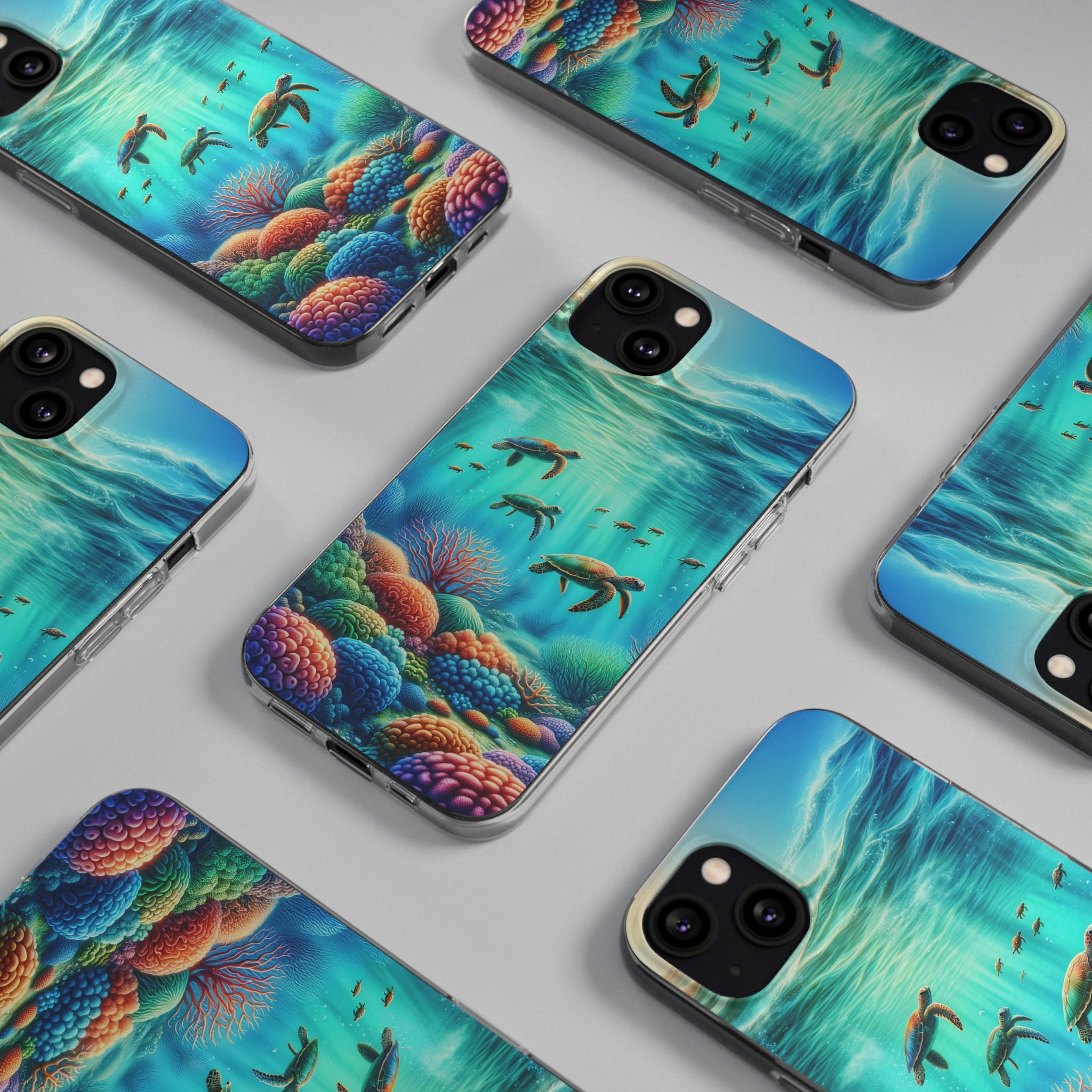 Turtles and coral reef - Soft Phone Case