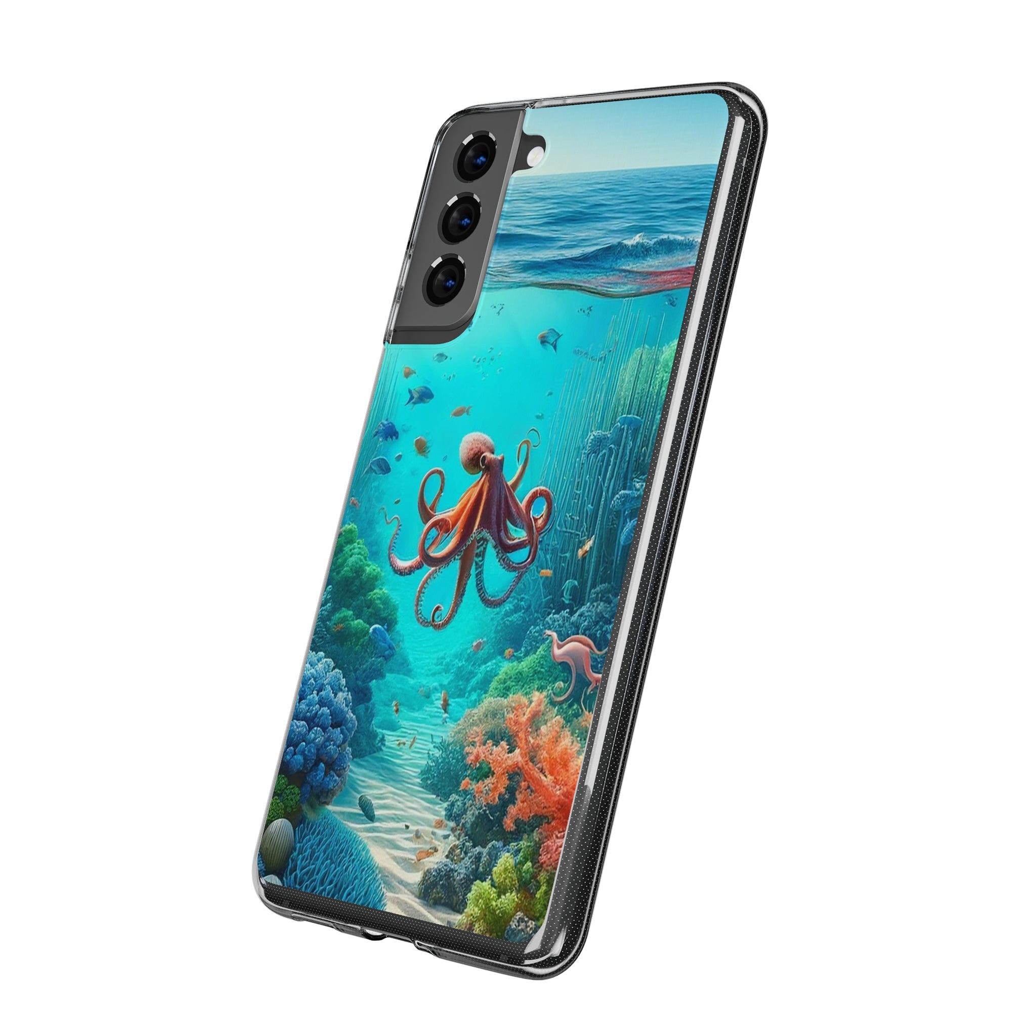 Octopus in turquoise water - Soft Phone Case