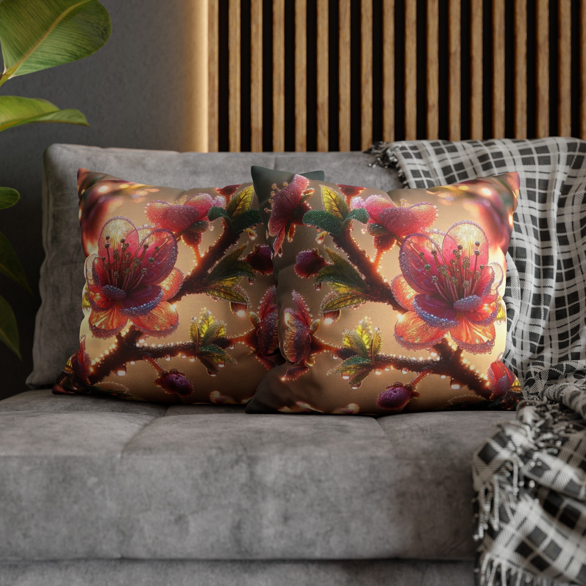 Pink diamond flowers (1) - Polyester Square Pillowcase