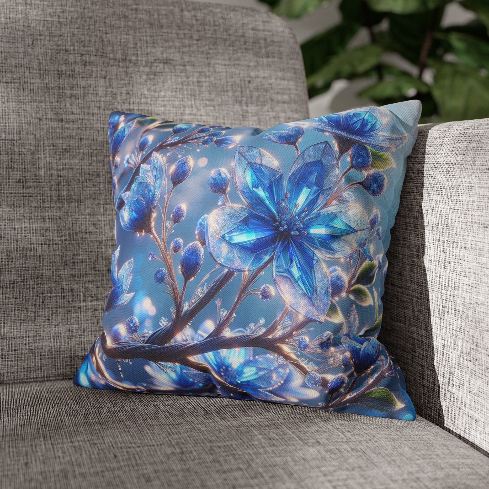 Blue, diamond flowers (5) - Polyester Square Pillowcase