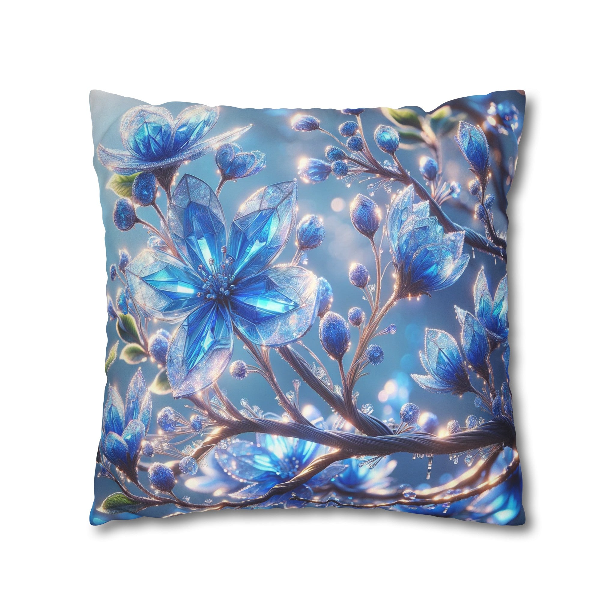 Blue, diamond flowers (5) - Suede Square Pillowcase