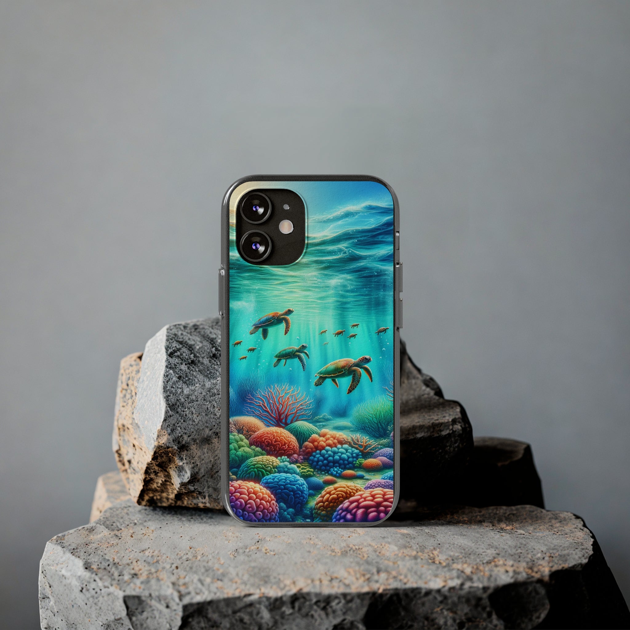 Turtles and coral reef - Soft Phone Case