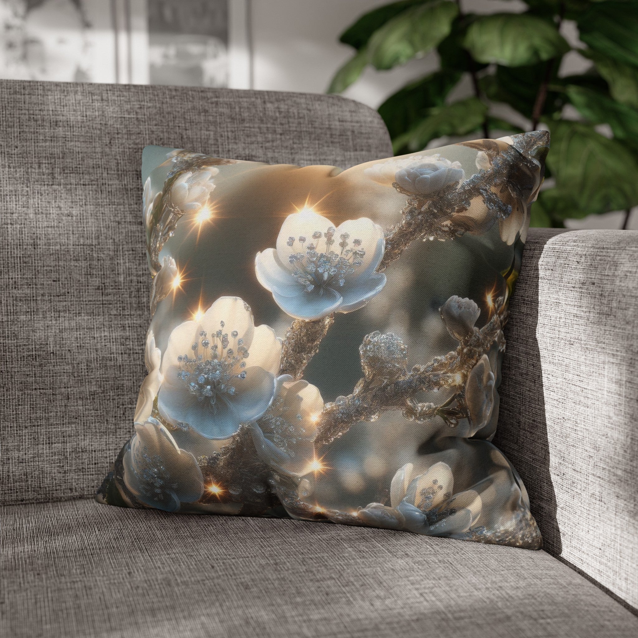 White diamond flowers (1) - Polyester Square Pillowcase