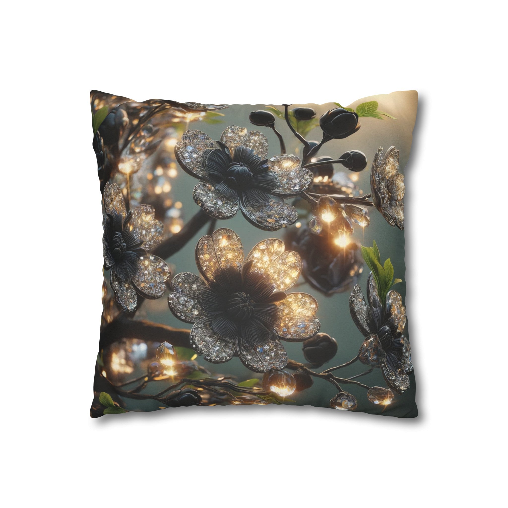 Black diamond flowers (1) - Suede Square Pillowcase