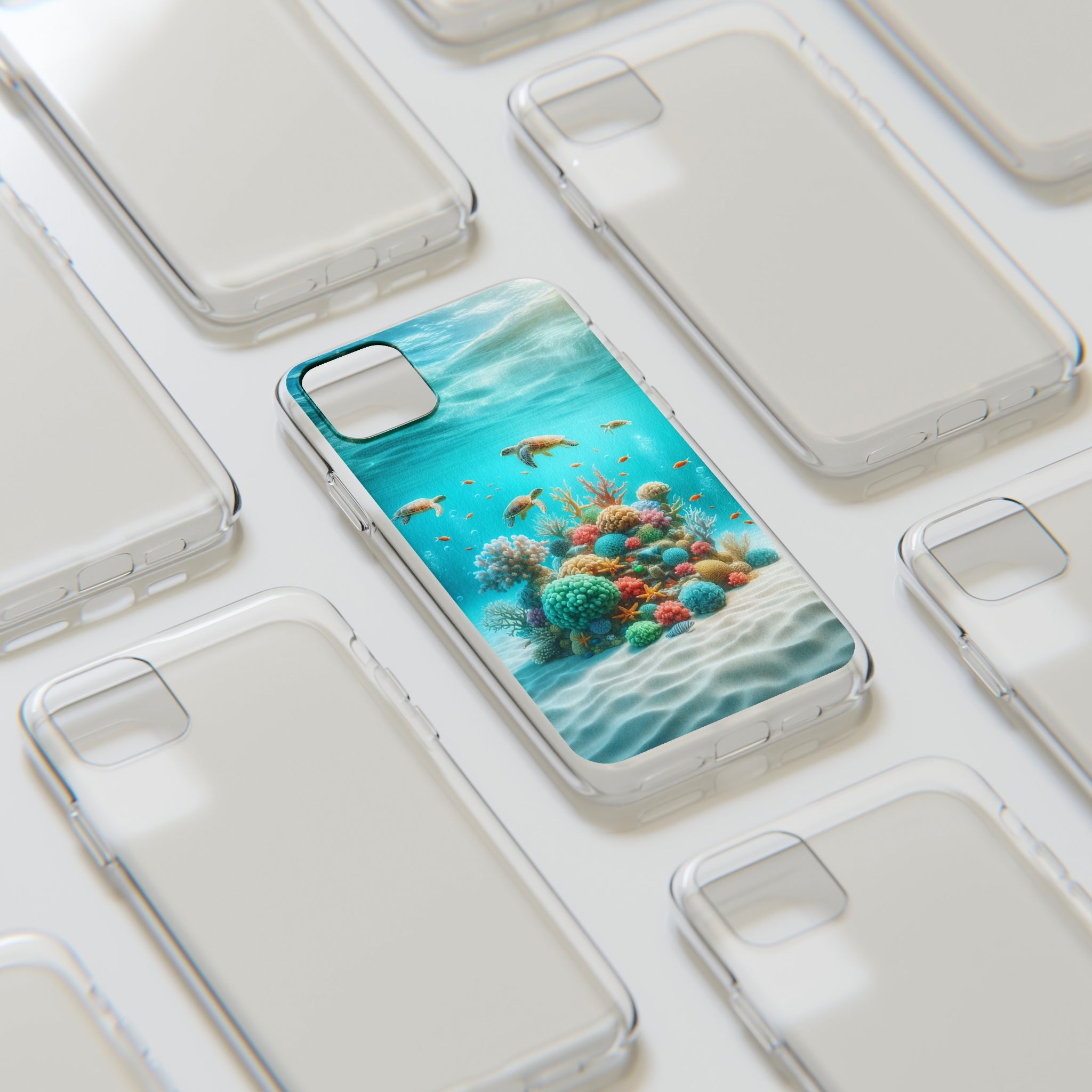 Turtles on coral reef - Soft Phone Case