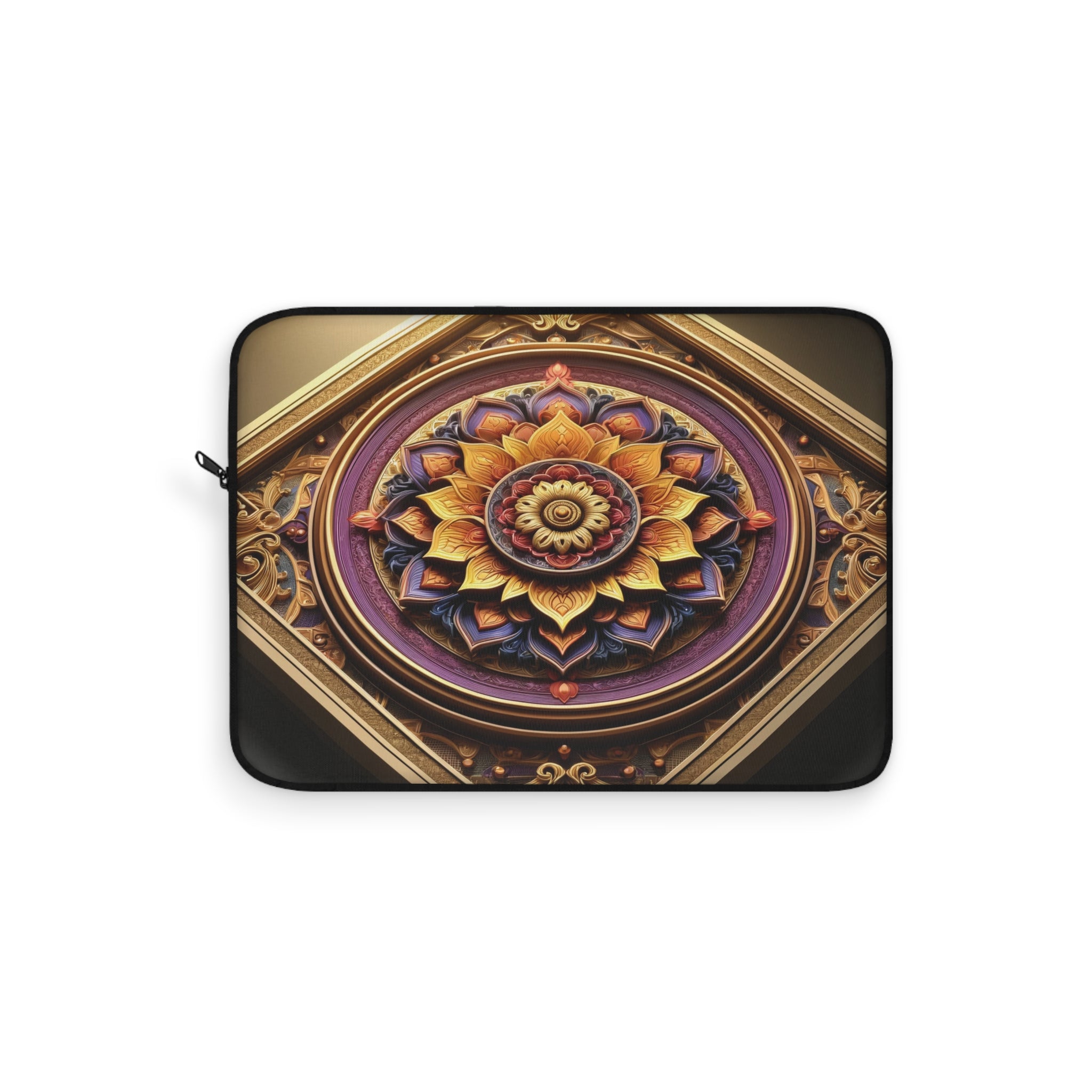 A 3D purple-golden Mandala in a square frame - Laptop Sleeve