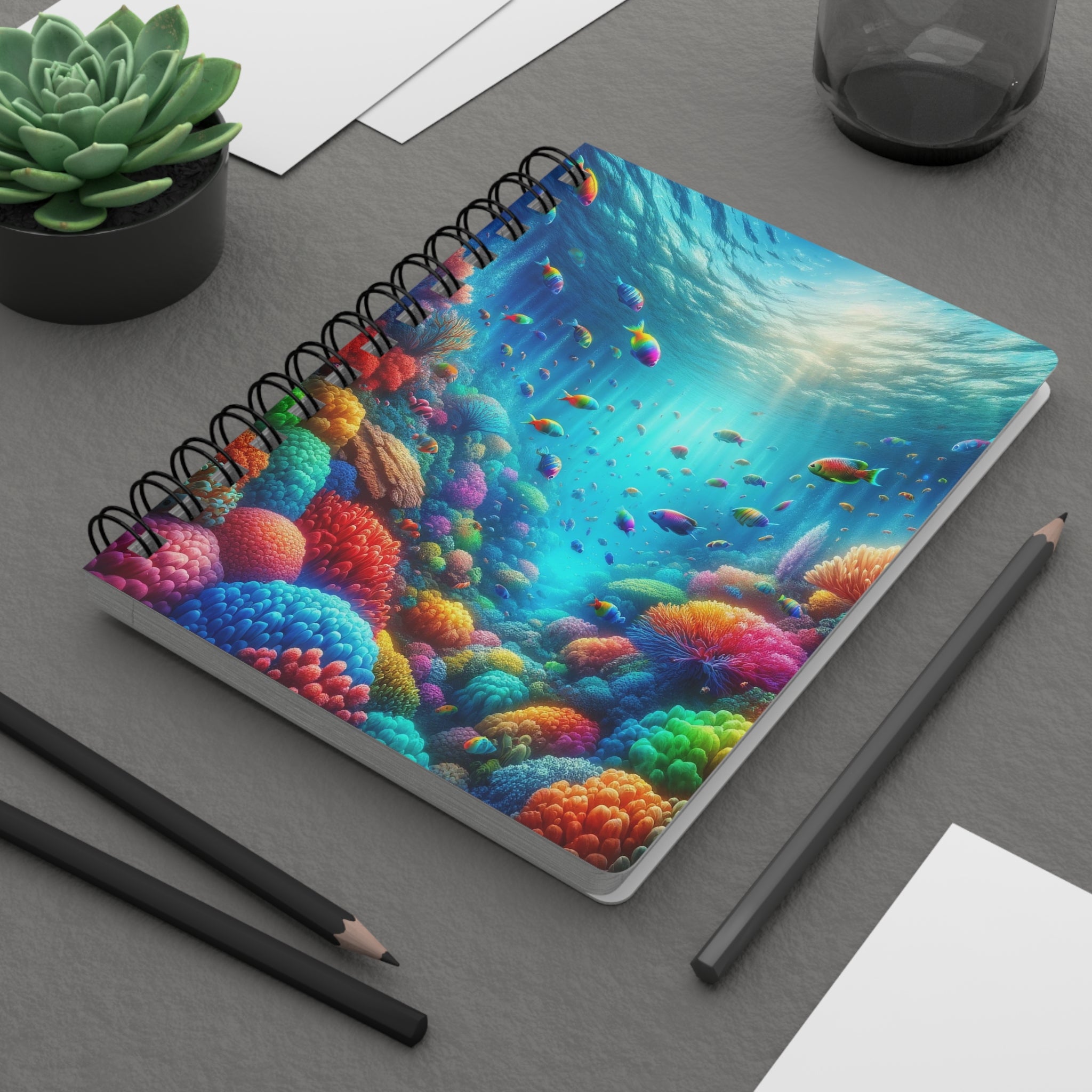 Coloured fish around coral reef - Spiral Notebook