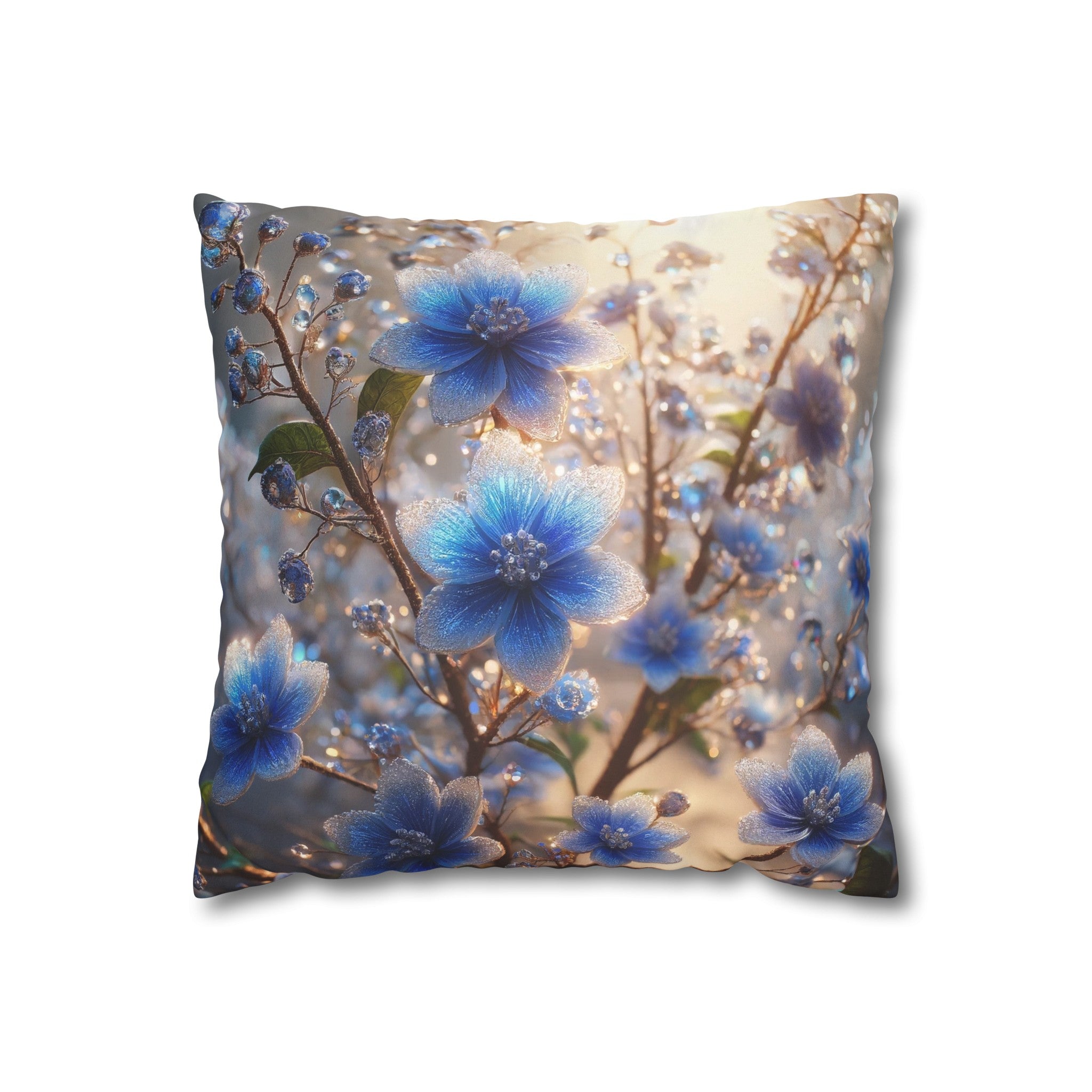 Blue, diamond flowers (4) - Suede Square Pillowcase