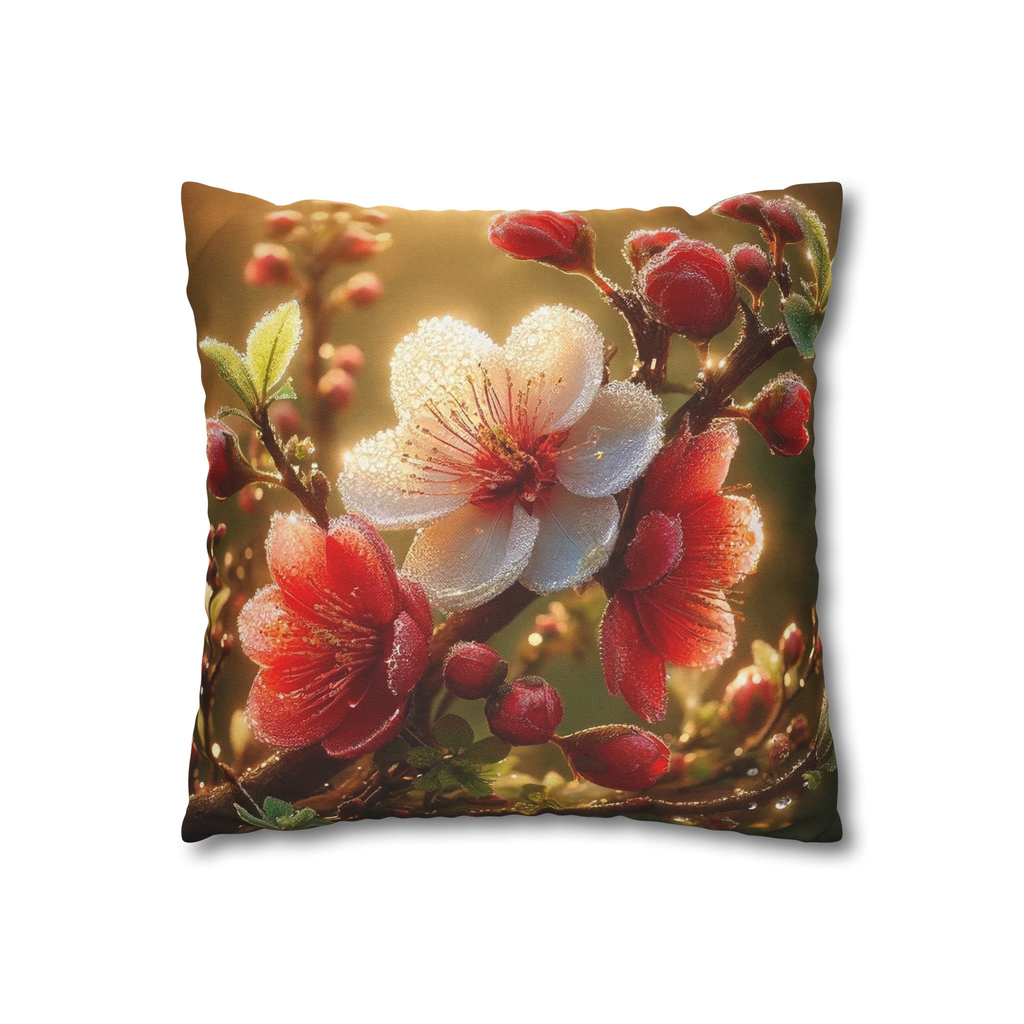 Red diamond flowers (4) - Polyester Square Pillowcase