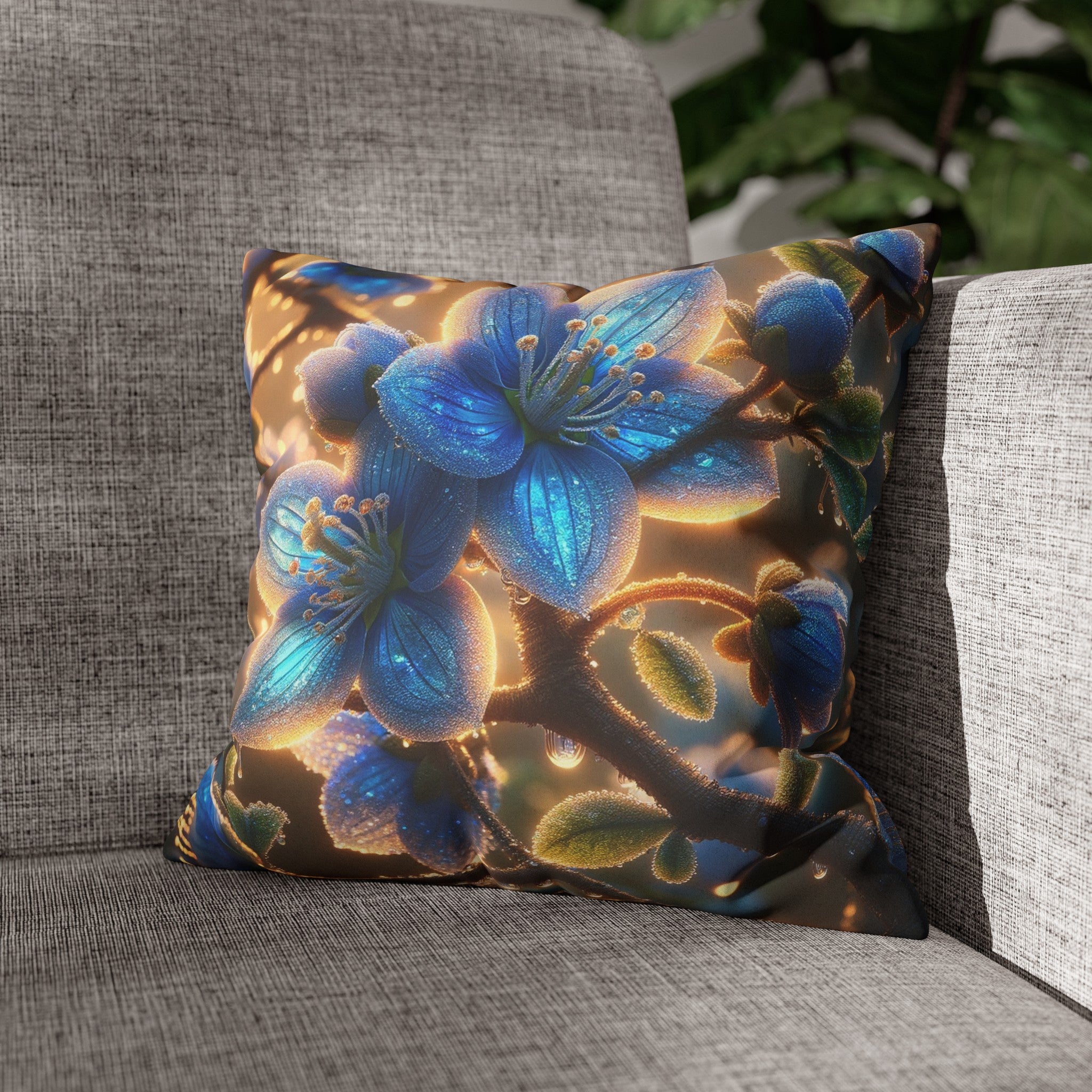 Blue, diamond flowers (3) - Suede Square Pillowcase