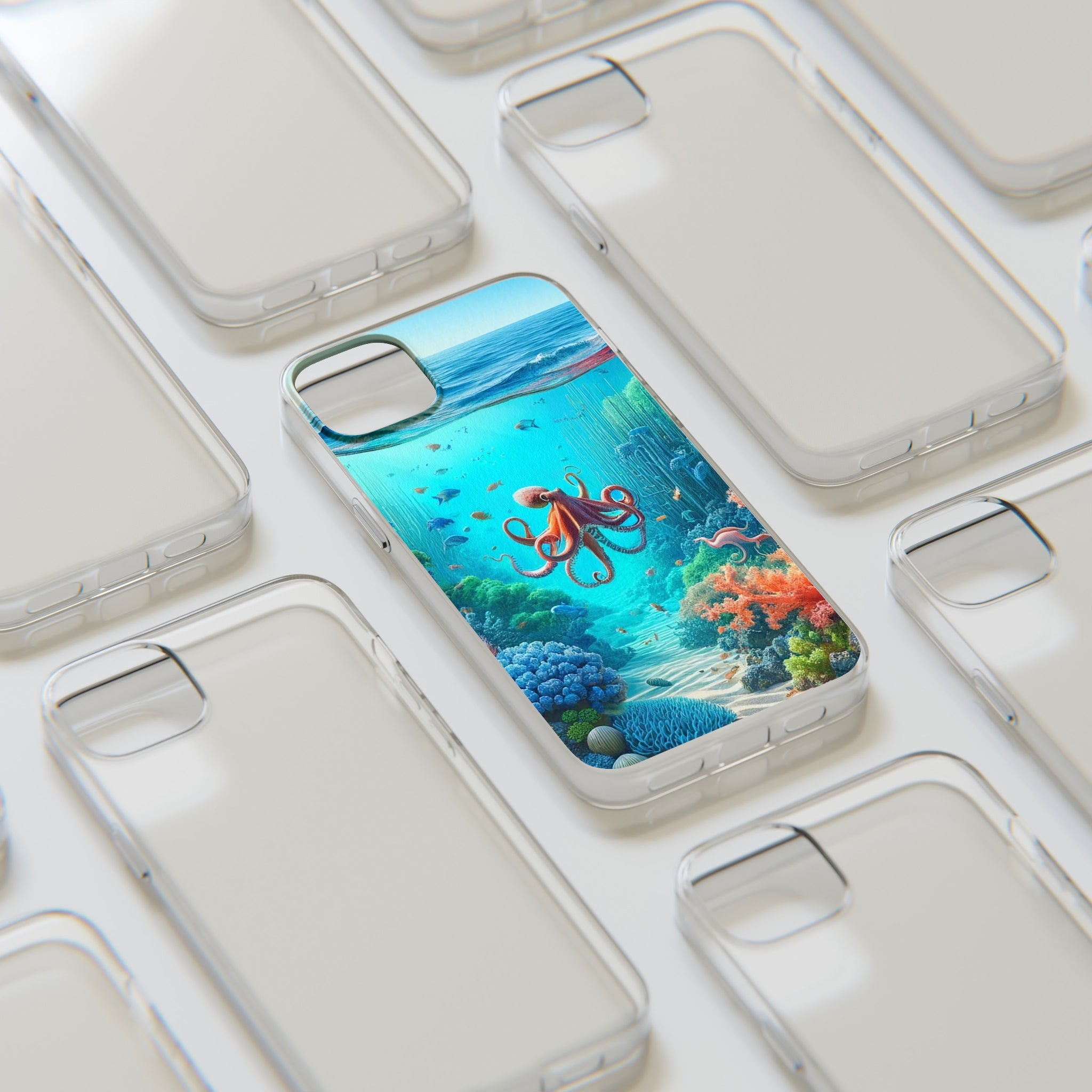 Octopus in turquoise water - Soft Phone Case