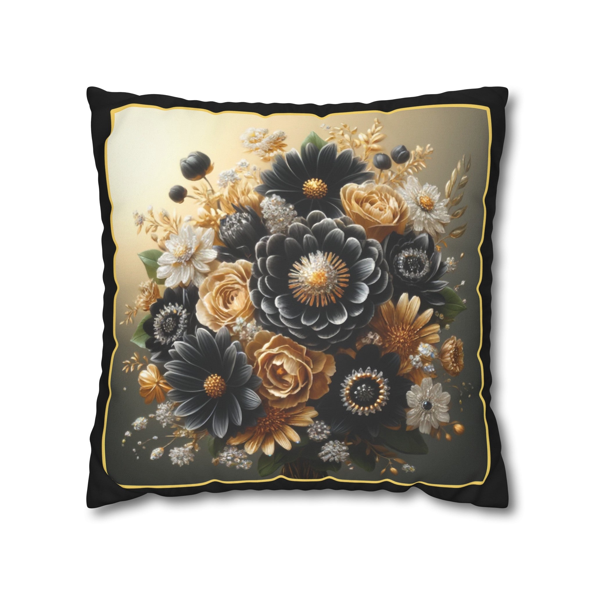 Black and golden Bouquet 1 - Suede Square Pillowcase