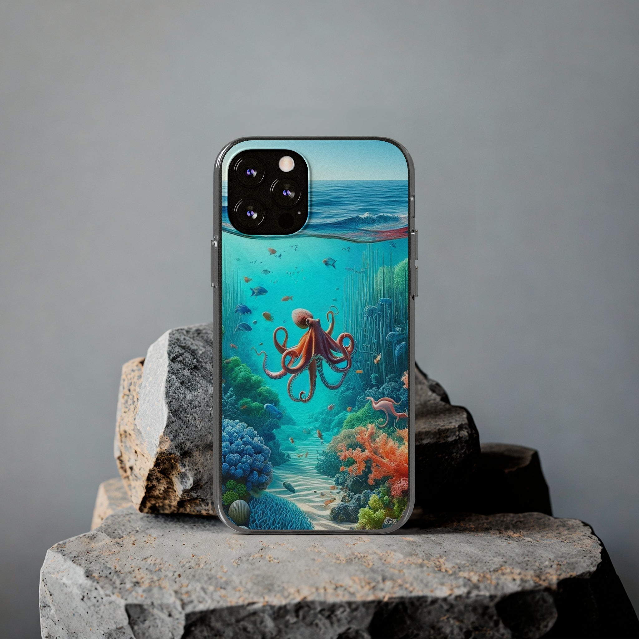 Octopus in turquoise water - Soft Phone Case