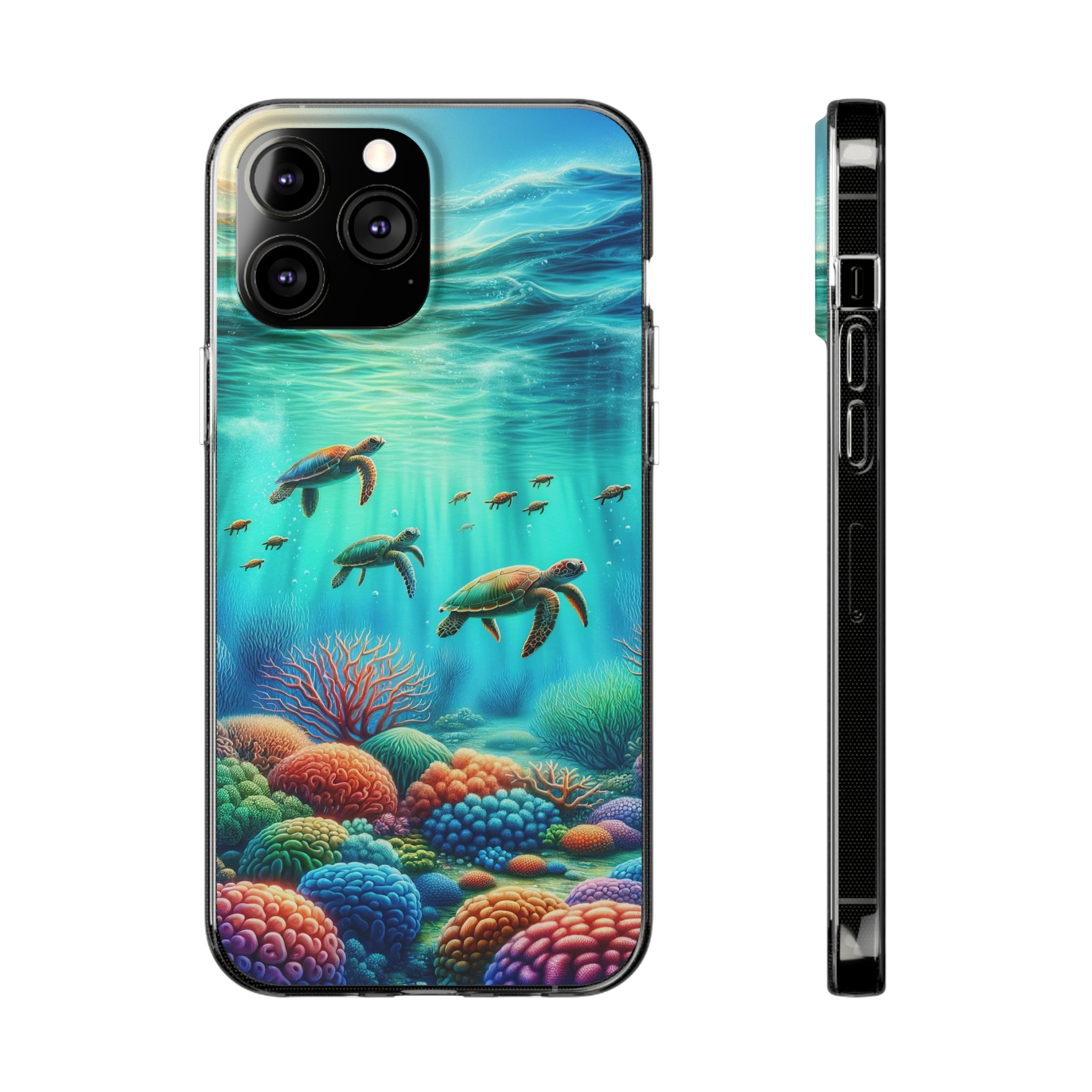 Turtles and coral reef - Soft Phone Case