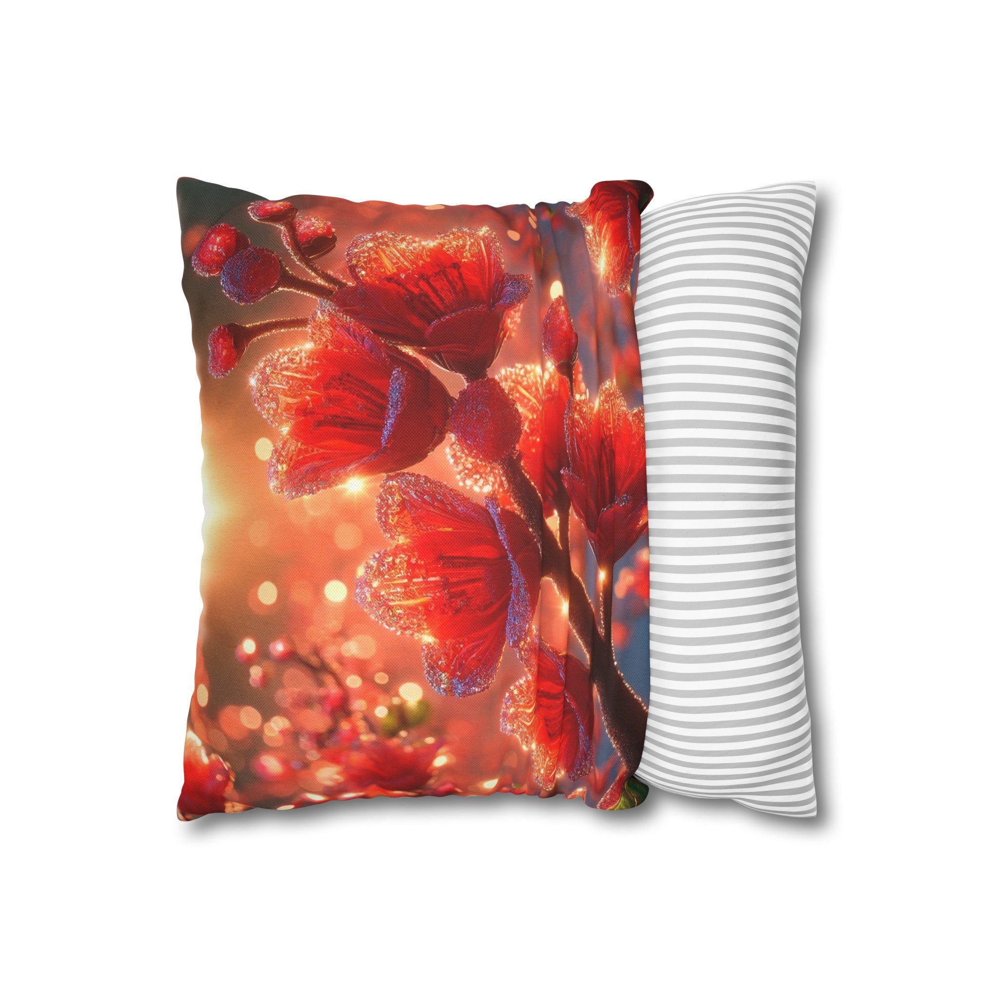 Red shiny flowers (1)  - Polyester Square Pillowcase