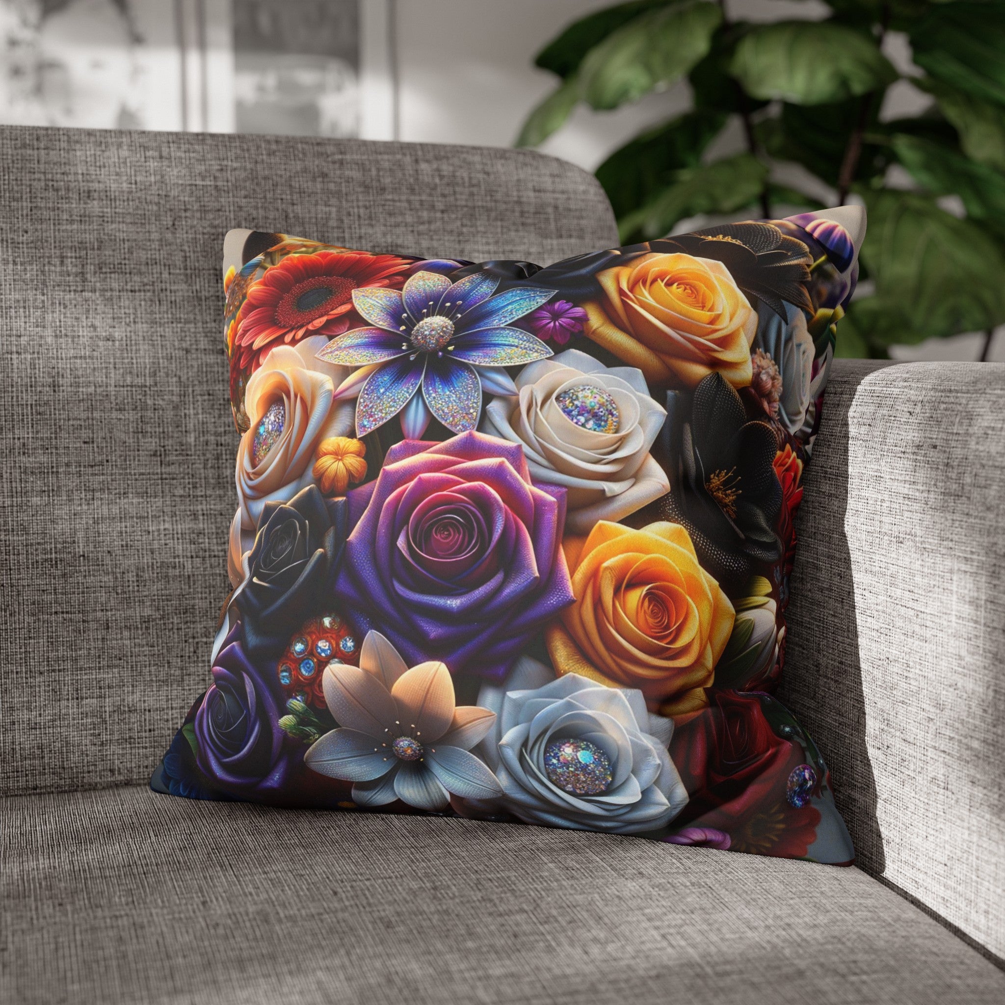 Colourful Bouquet (4) - Suede Square Pillowcase