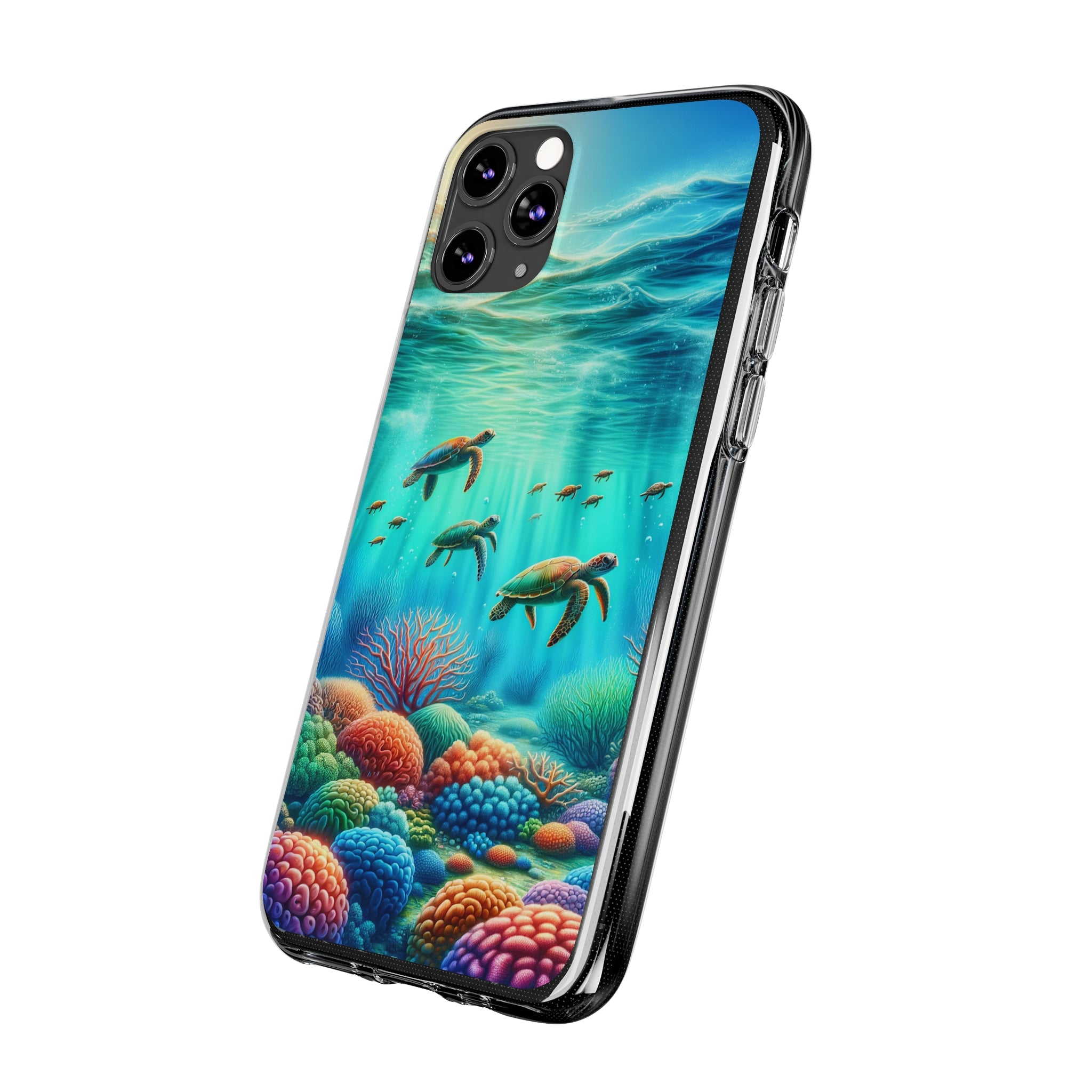 Turtles and coral reef - Soft Phone Case