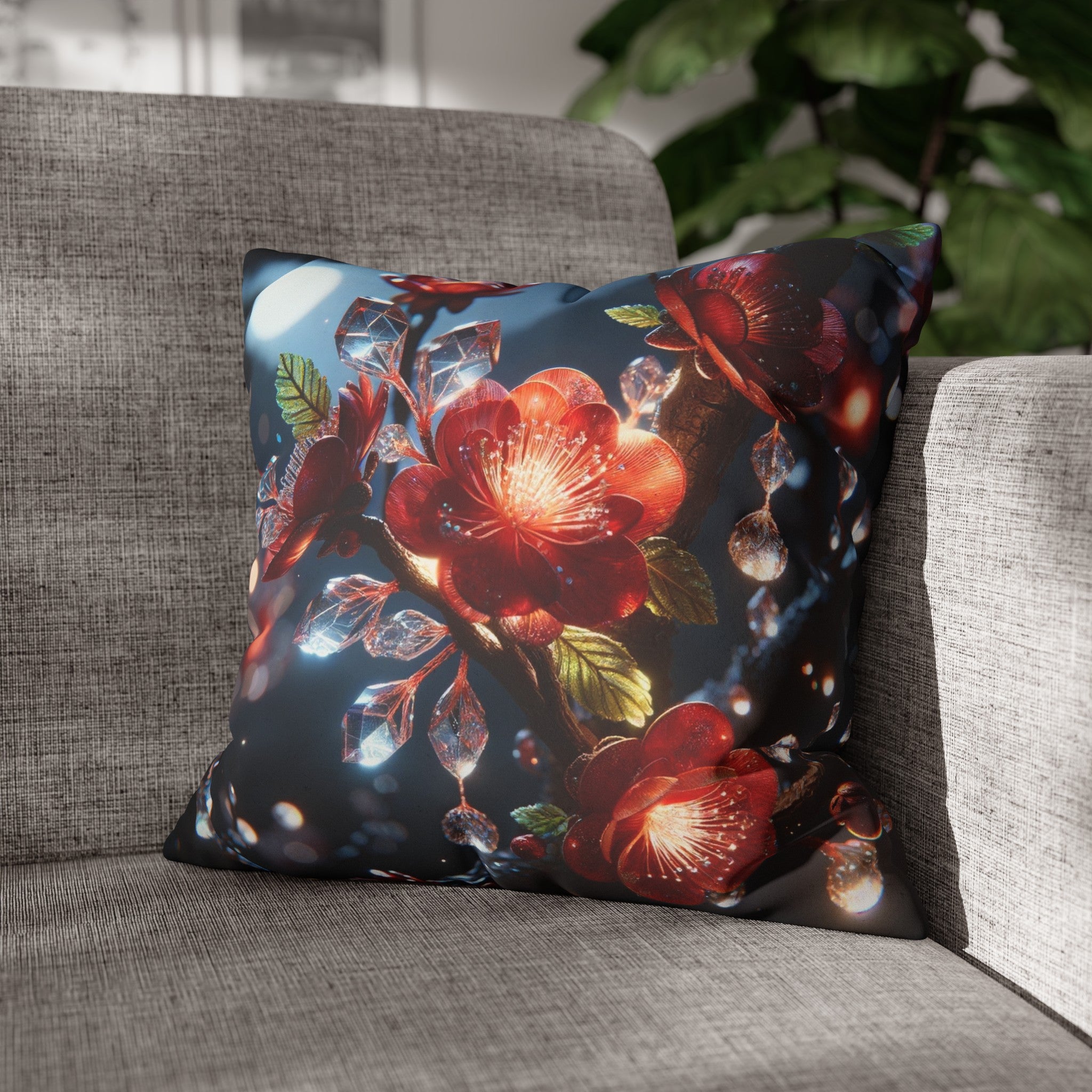 Red diamond flowers (5) - Suede Square Pillowcase