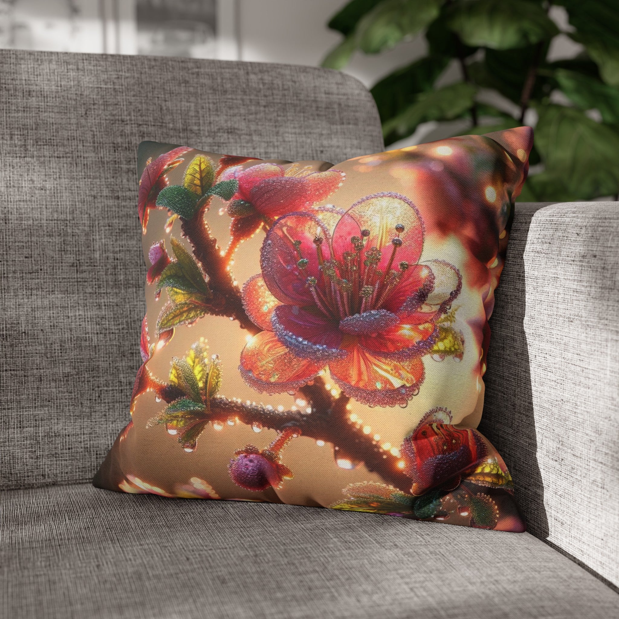 Pink diamond flowers (1) - Polyester Square Pillowcase