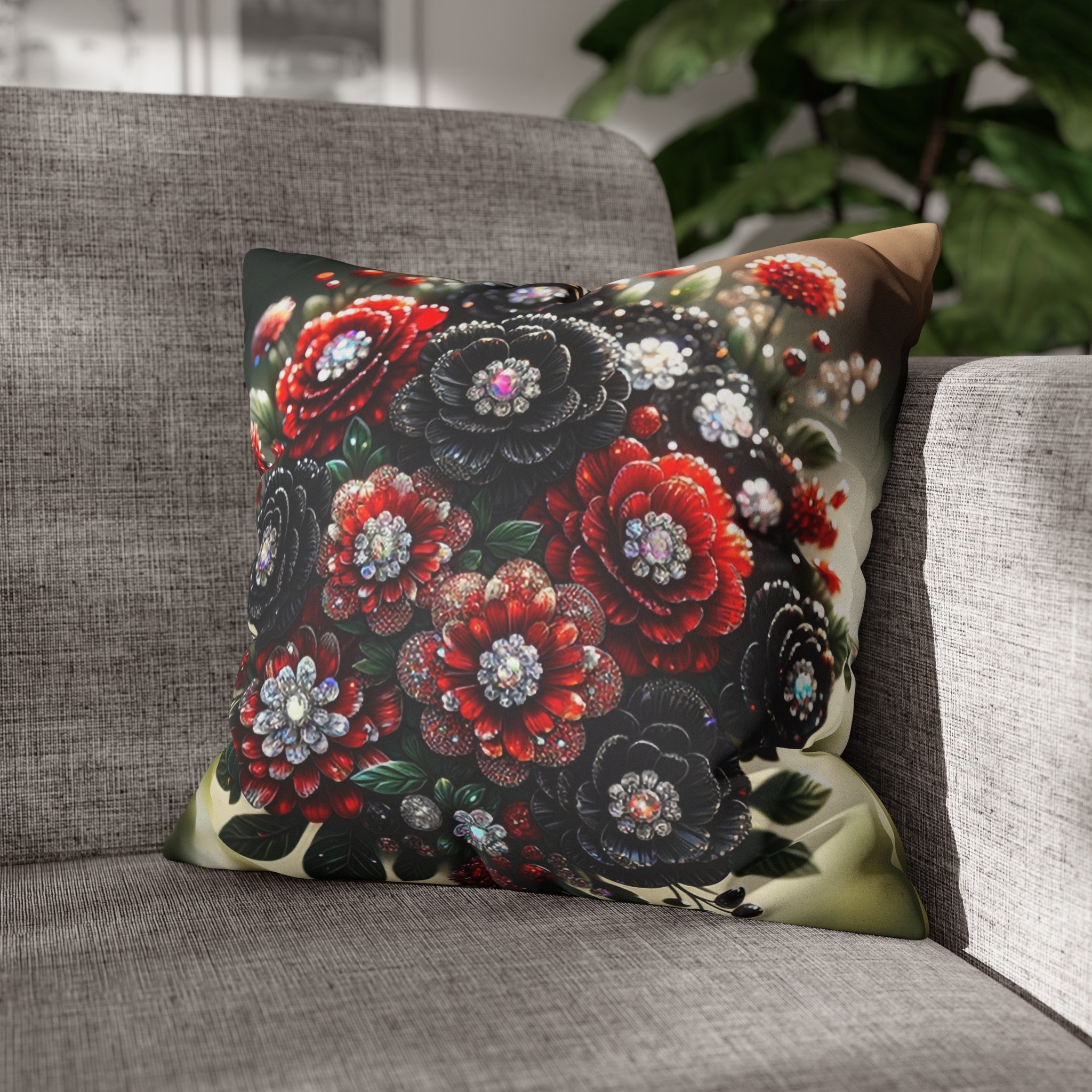 Black and Red Bouquet (2) - Suede Square Pillowcase