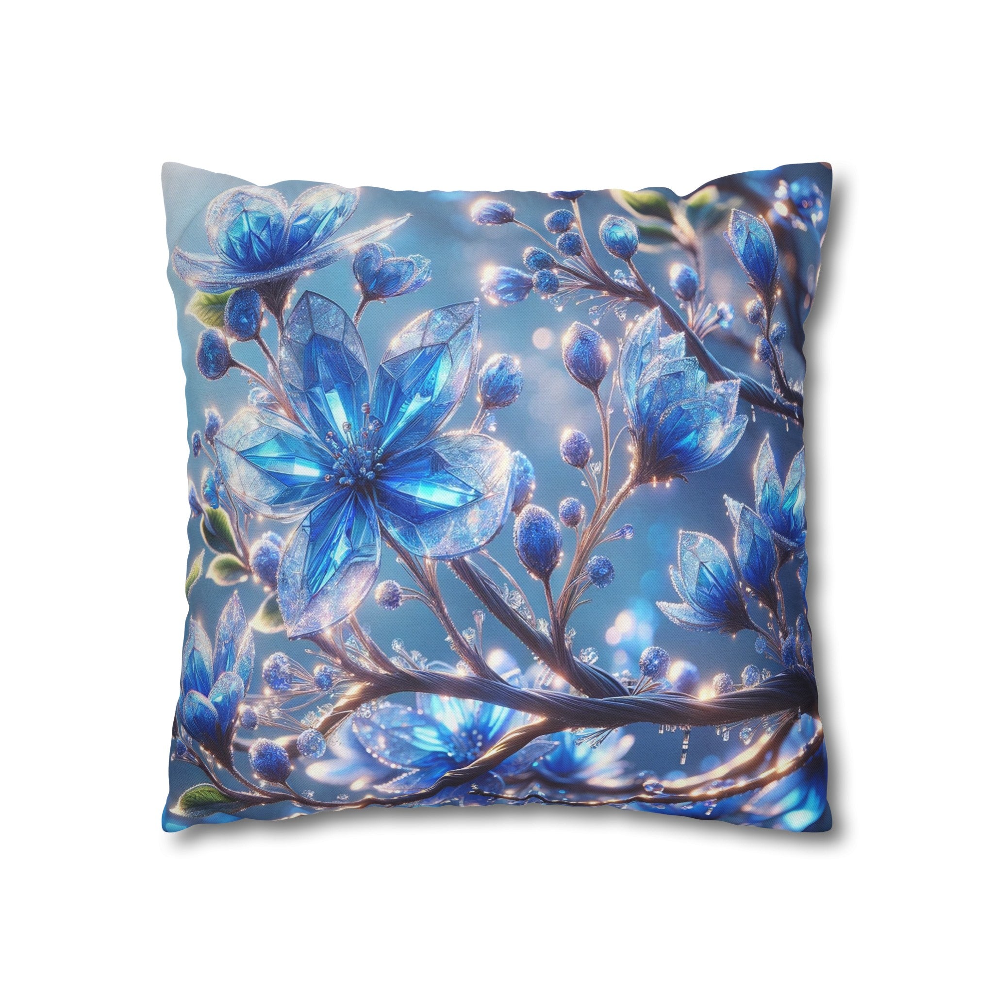 Blue, diamond flowers (5) - Polyester Square Pillowcase