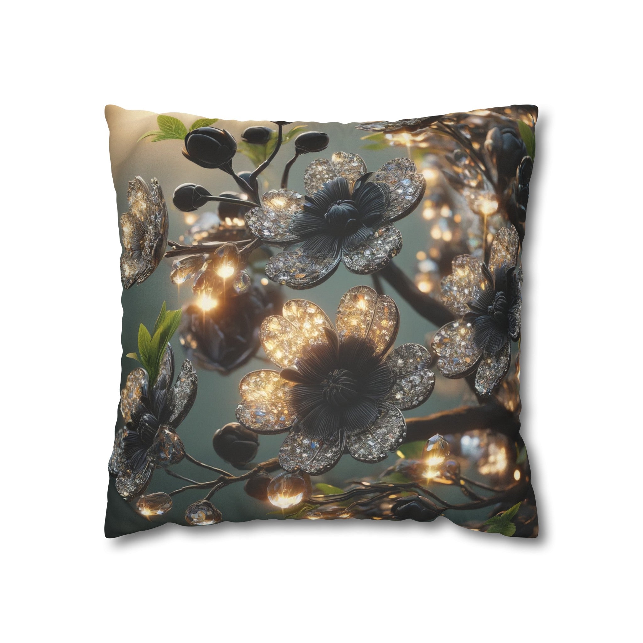 Black diamond flowers (1) - Suede Square Pillowcase