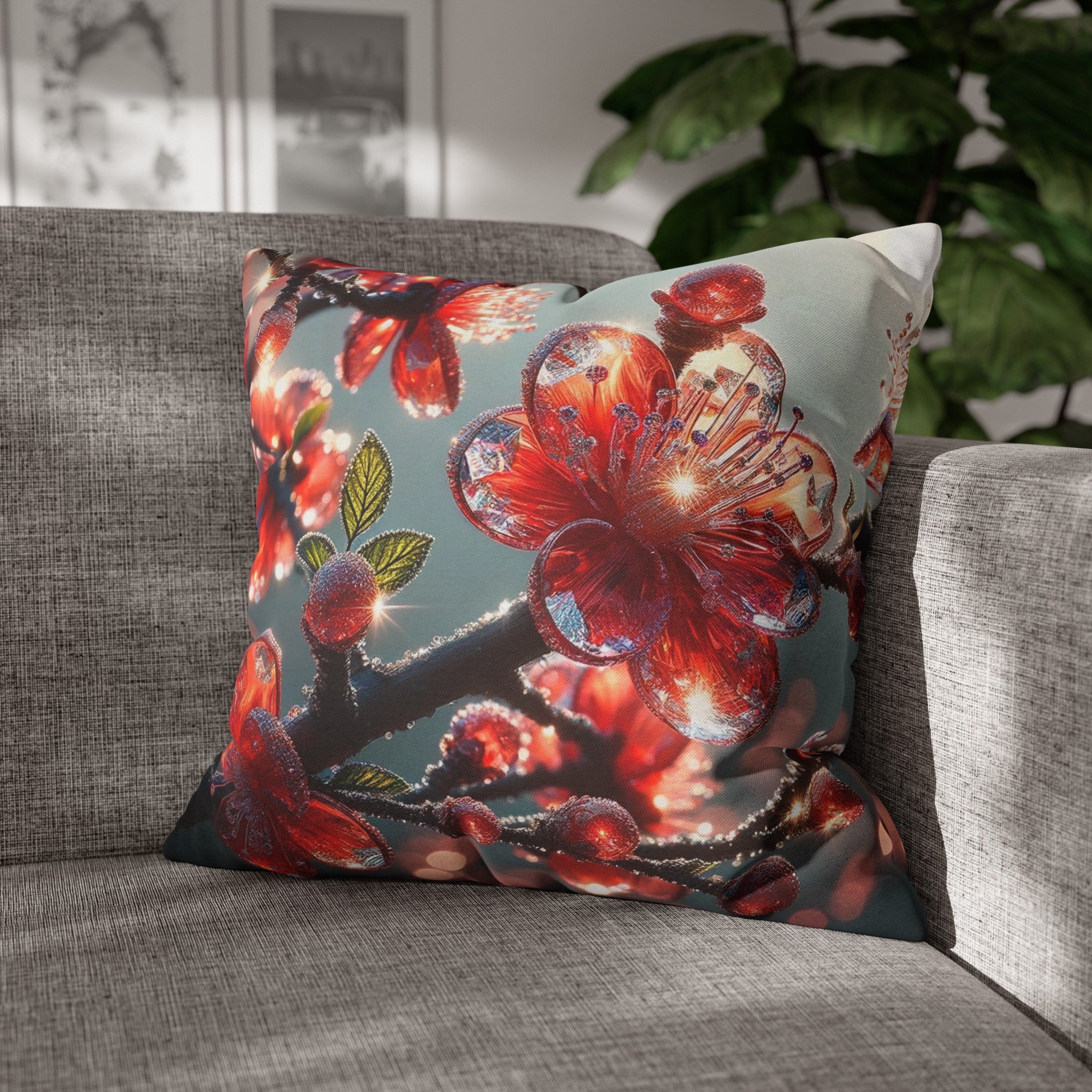 Red diamond flowers (1) - Polyester Square Pillowcase