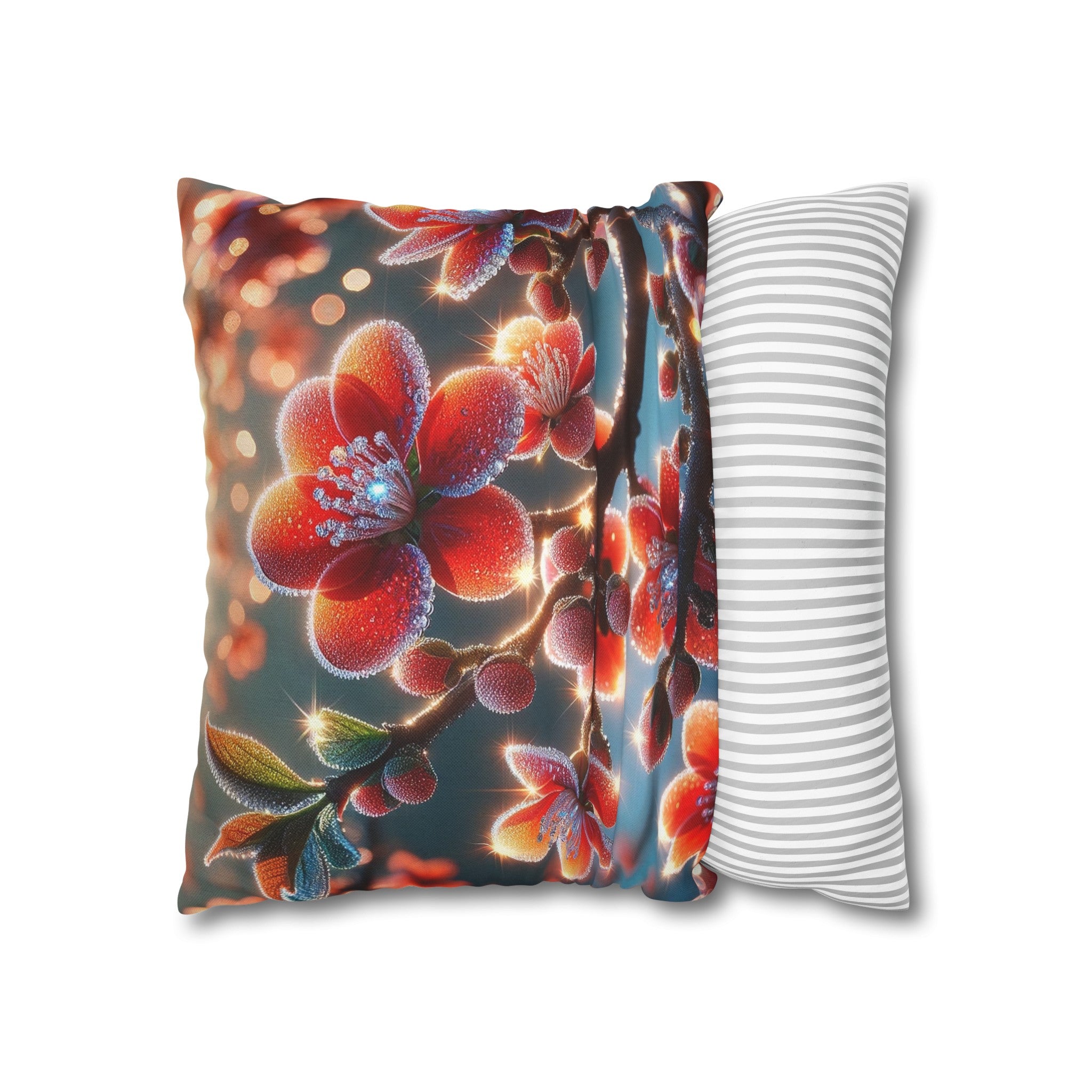 Red diamond flowers (3) - Polyester Square Pillowcase