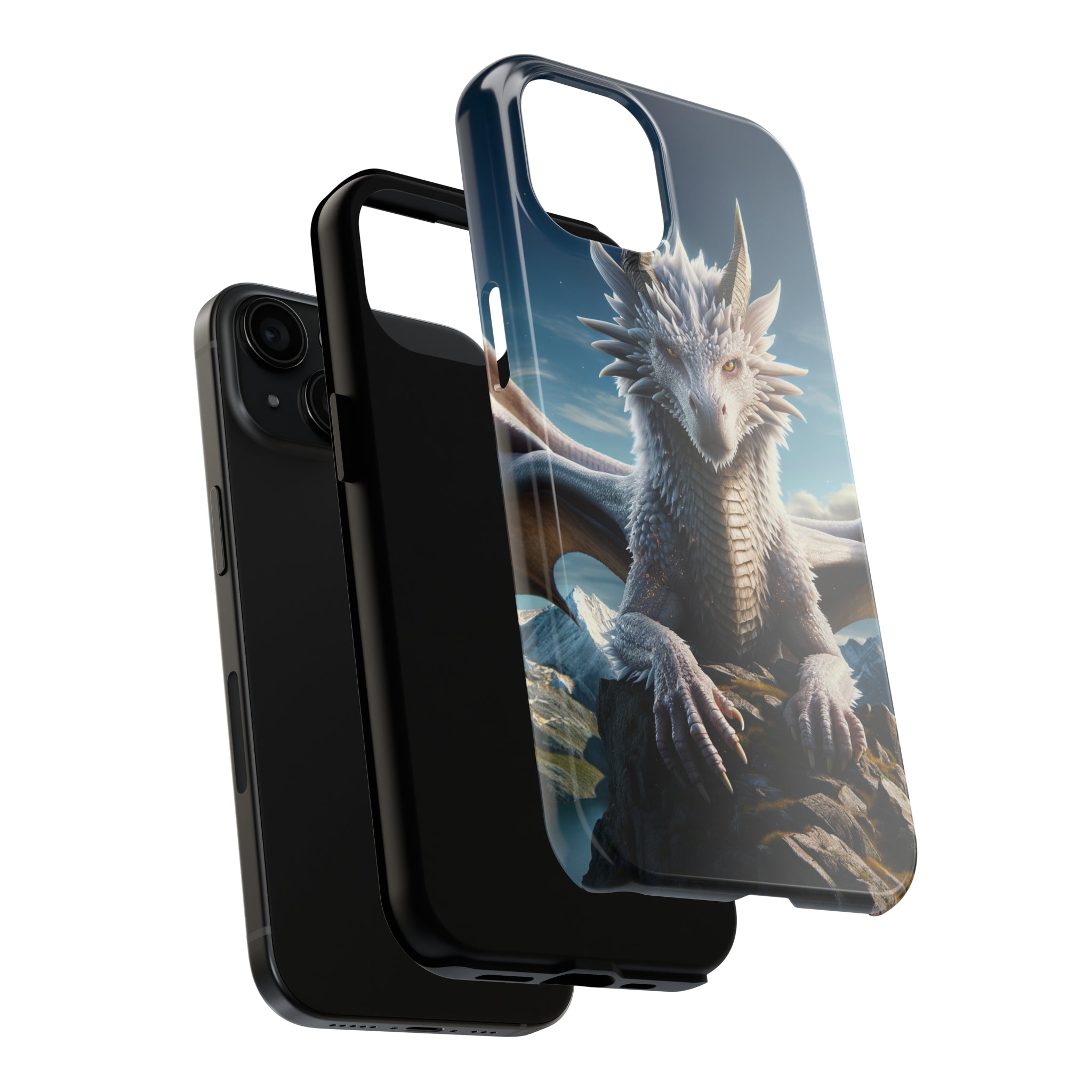 White dragon on a rock - Tough Phone Case