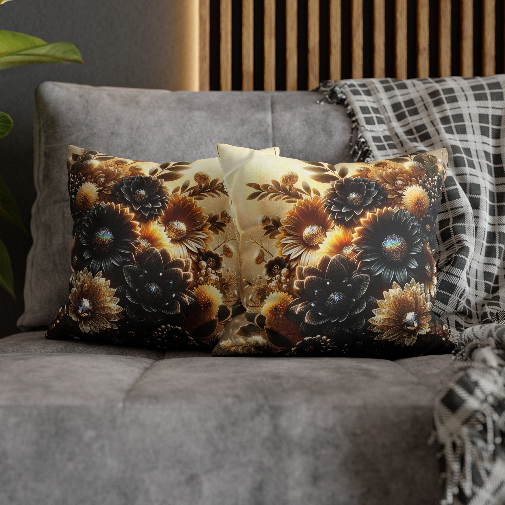 Black and golden Bouquet (2) - Suede Square Pillowcase