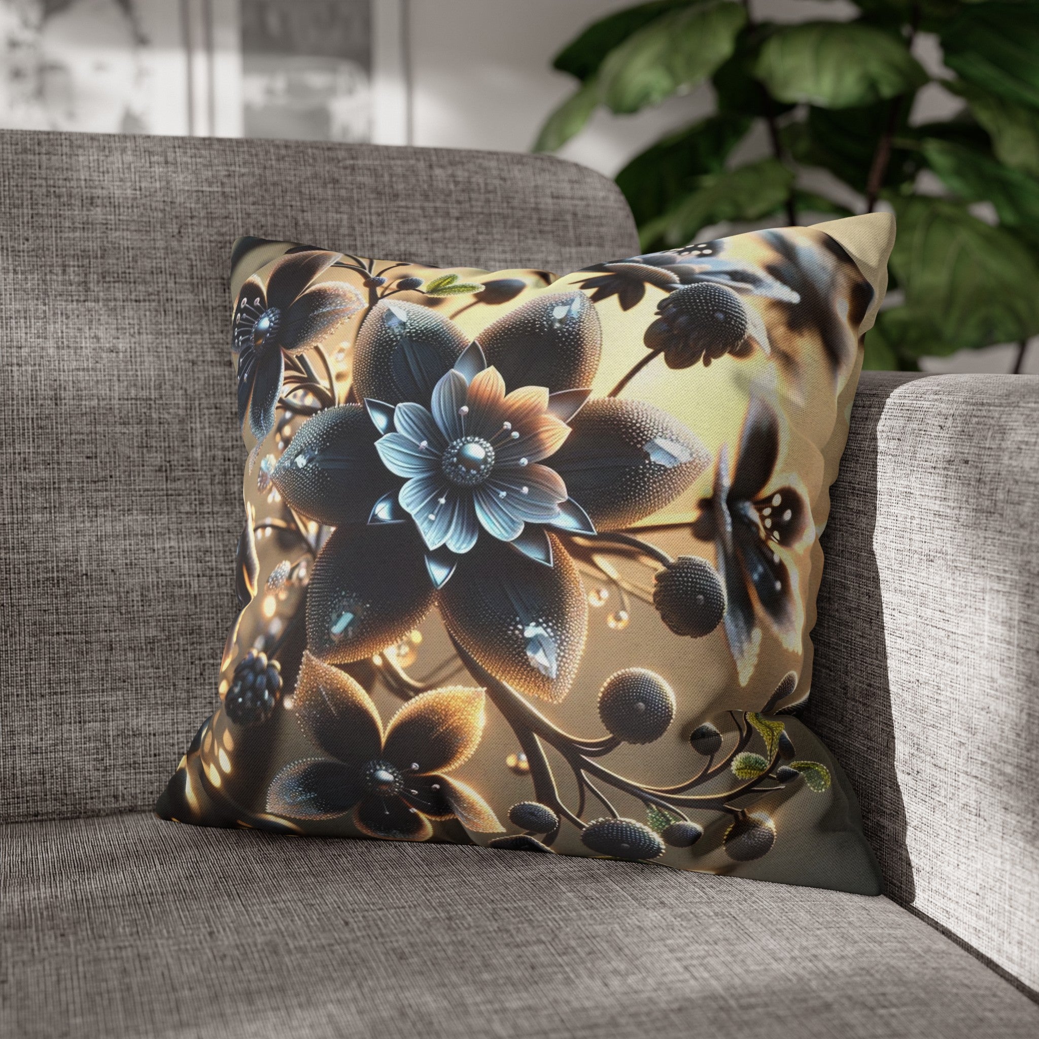 Black diamond flowers (3) - Polyester Square Pillowcase