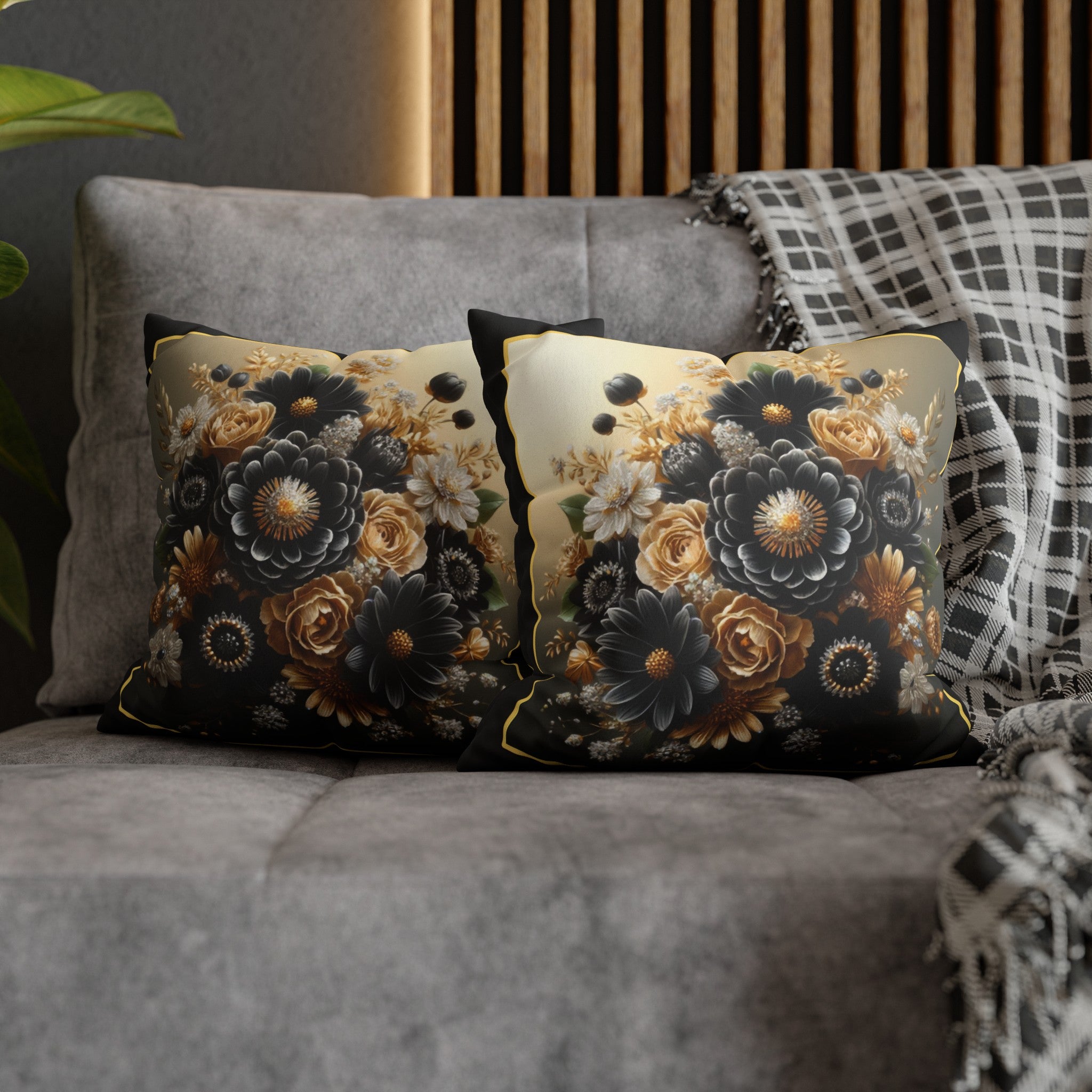 Black and golden Bouquet 1 - Suede Square Pillowcase