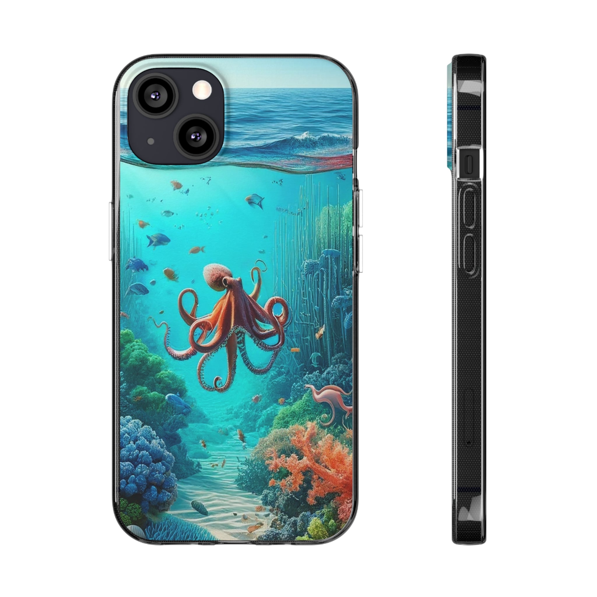 Octopus in turquoise water - Soft Phone Case