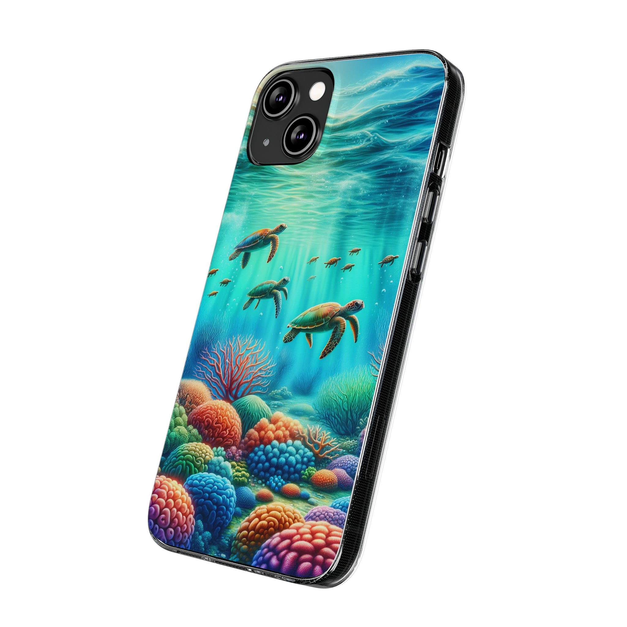 Turtles and coral reef - Soft Phone Case