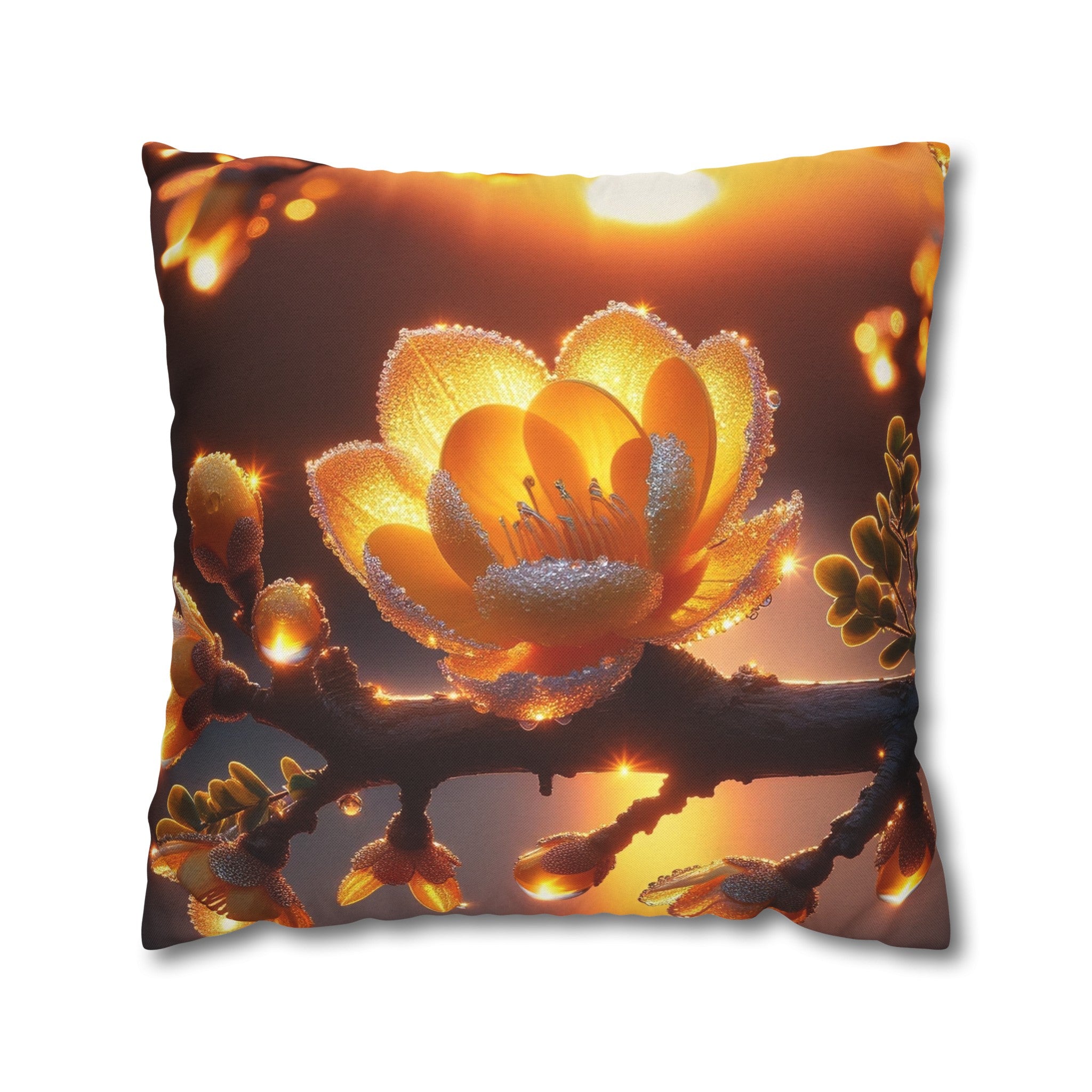 Yellow diamond flowers (1) - Polyester Square Pillowcase