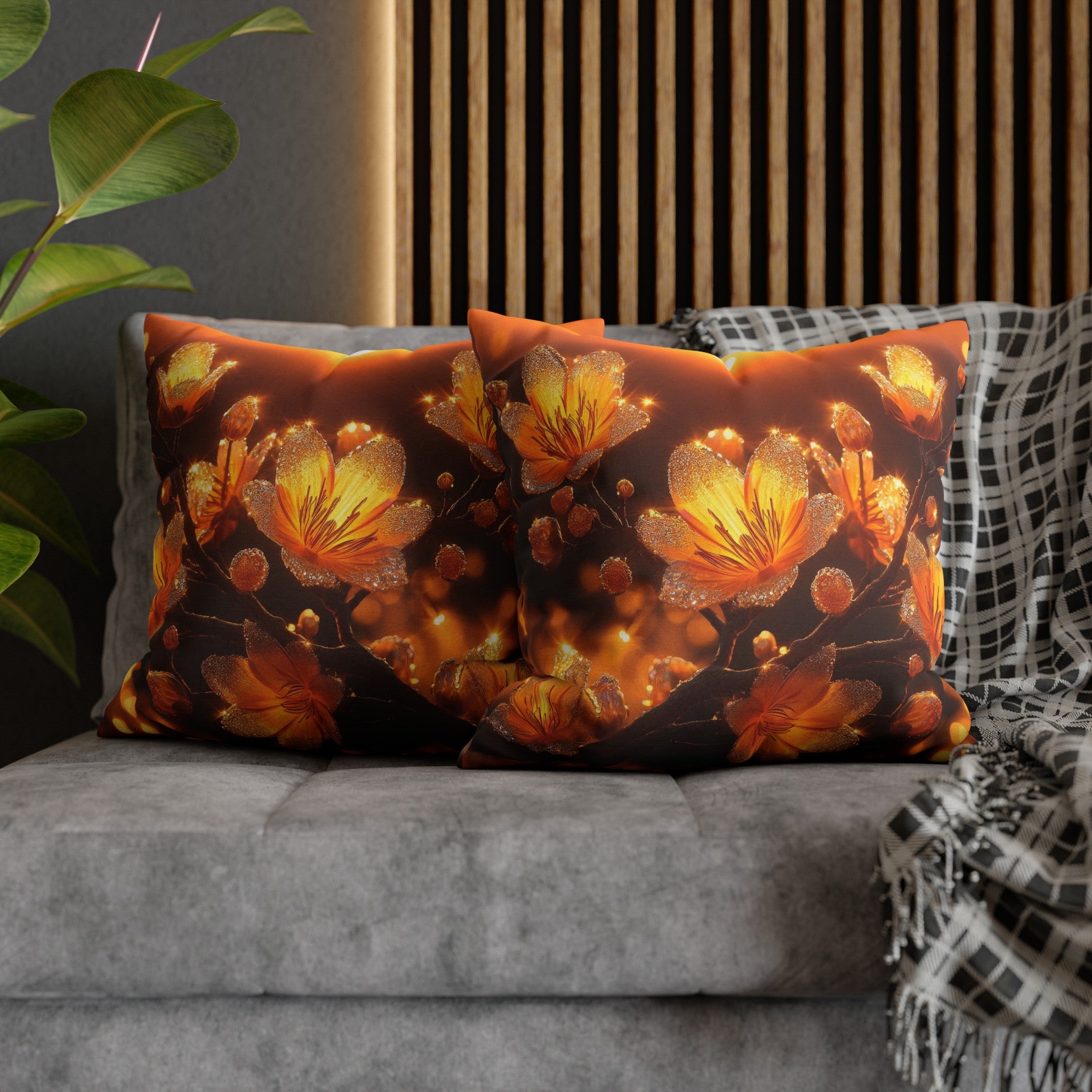 Yellow diamond flowers (3) - Polyester Square Pillowcase