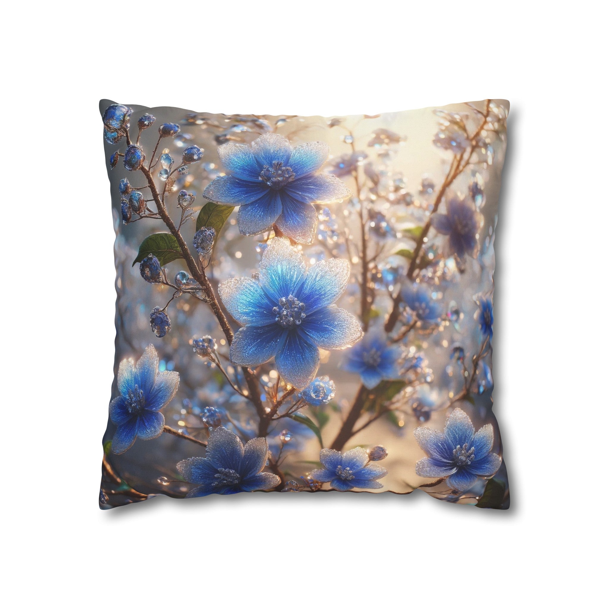 Blue, diamond flowers (4) - Suede Square Pillowcase