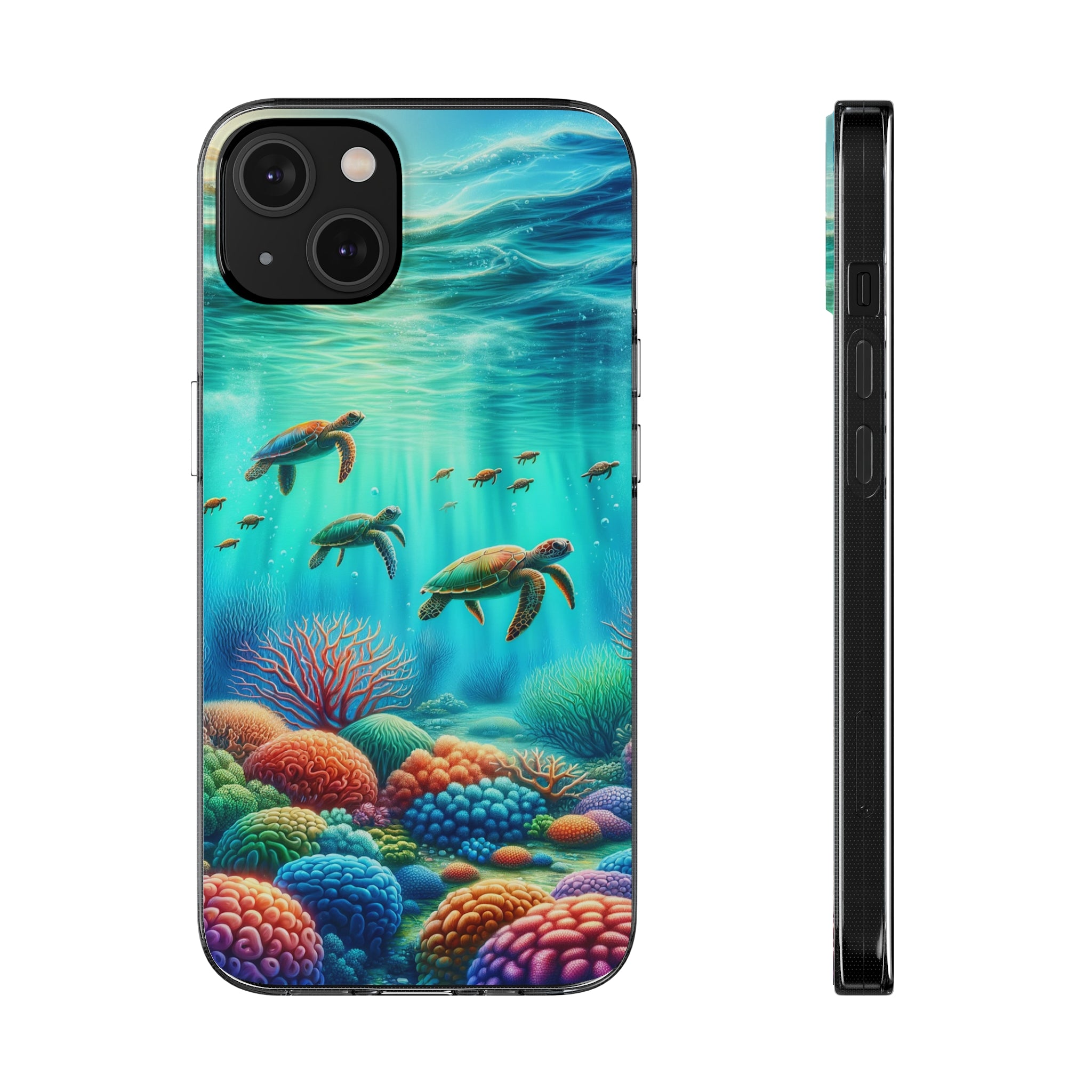 Turtles and coral reef - Soft Phone Case