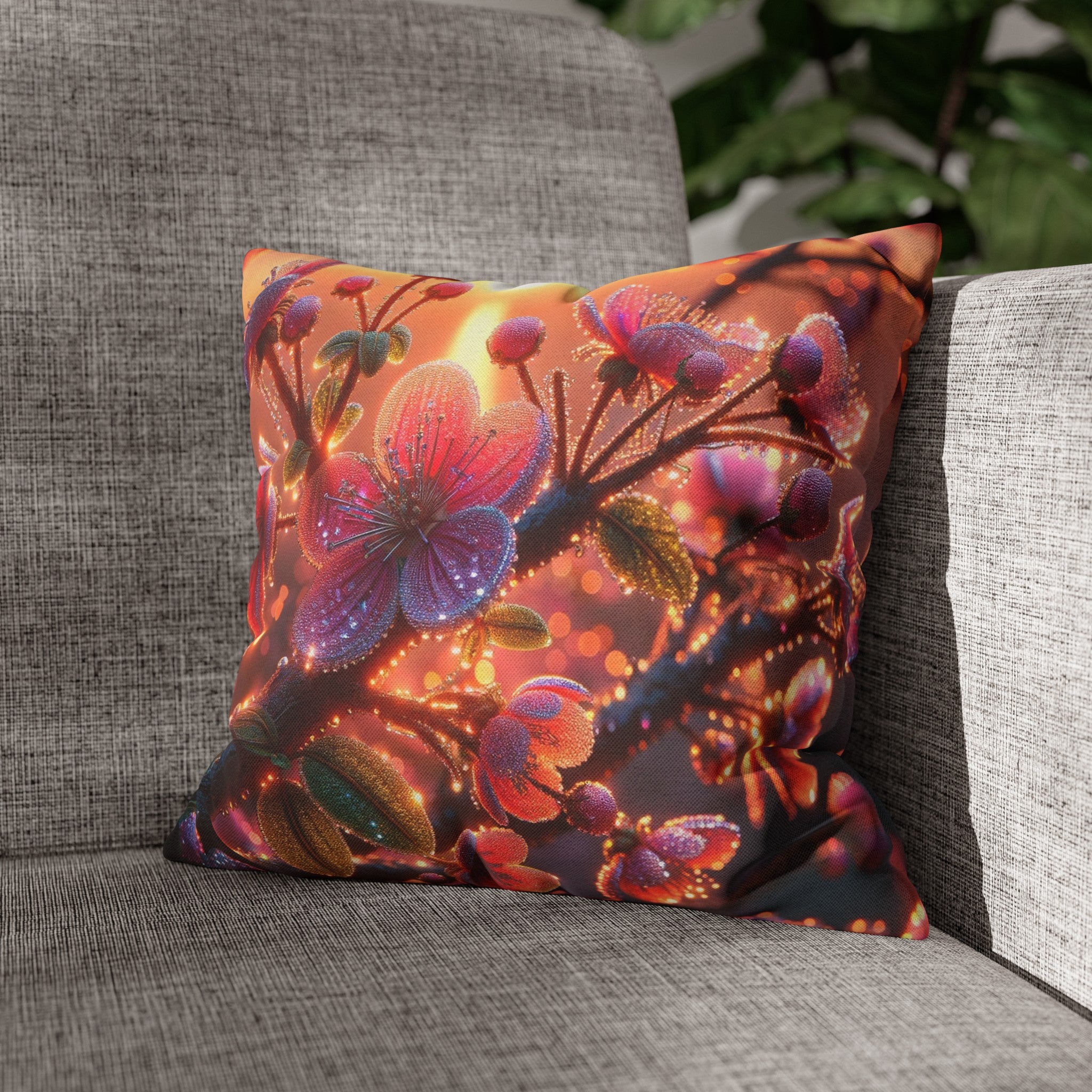 Pink diamond flowers (2) - Polyester Square Pillowcase