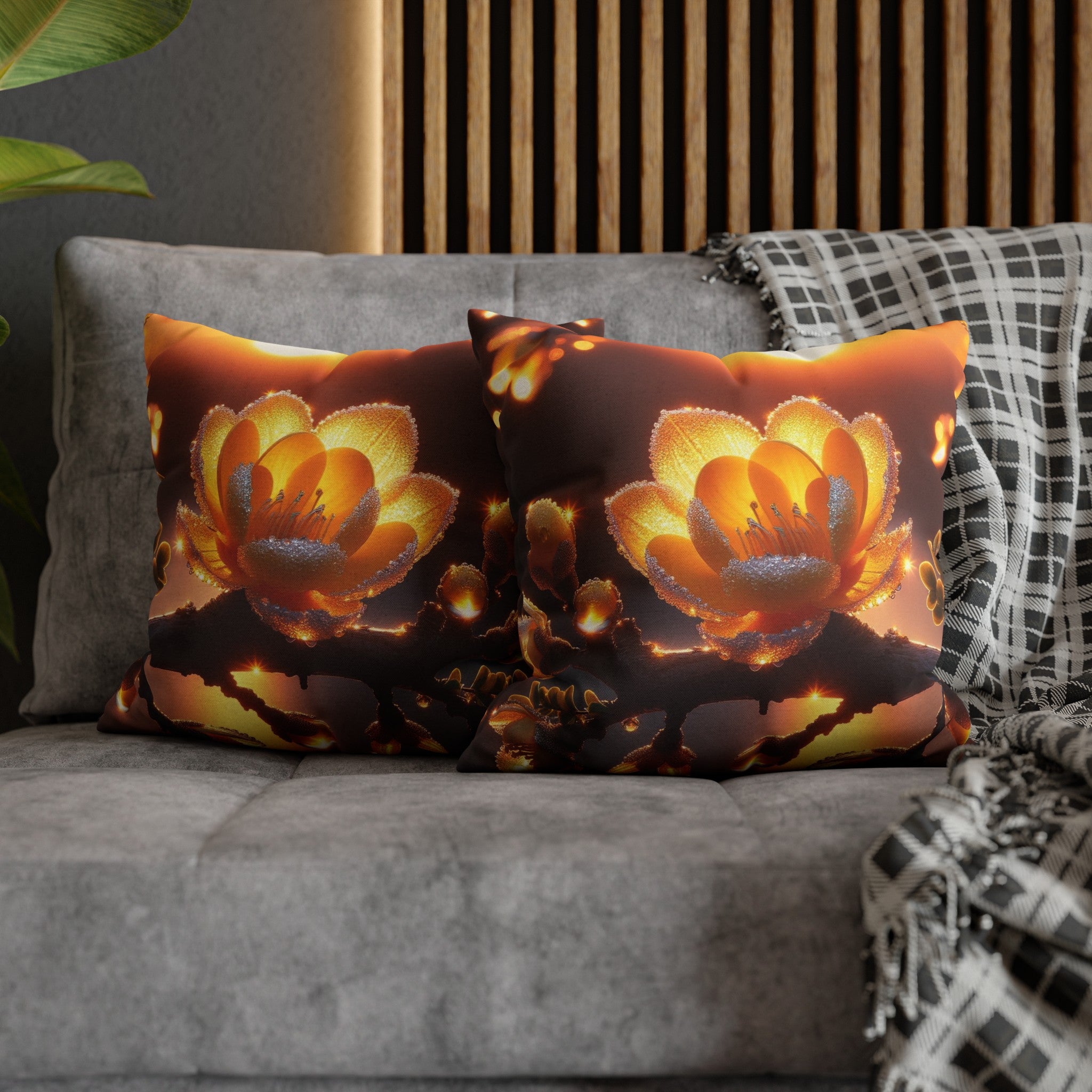 Yellow diamond flowers (1) - Polyester Square Pillowcase