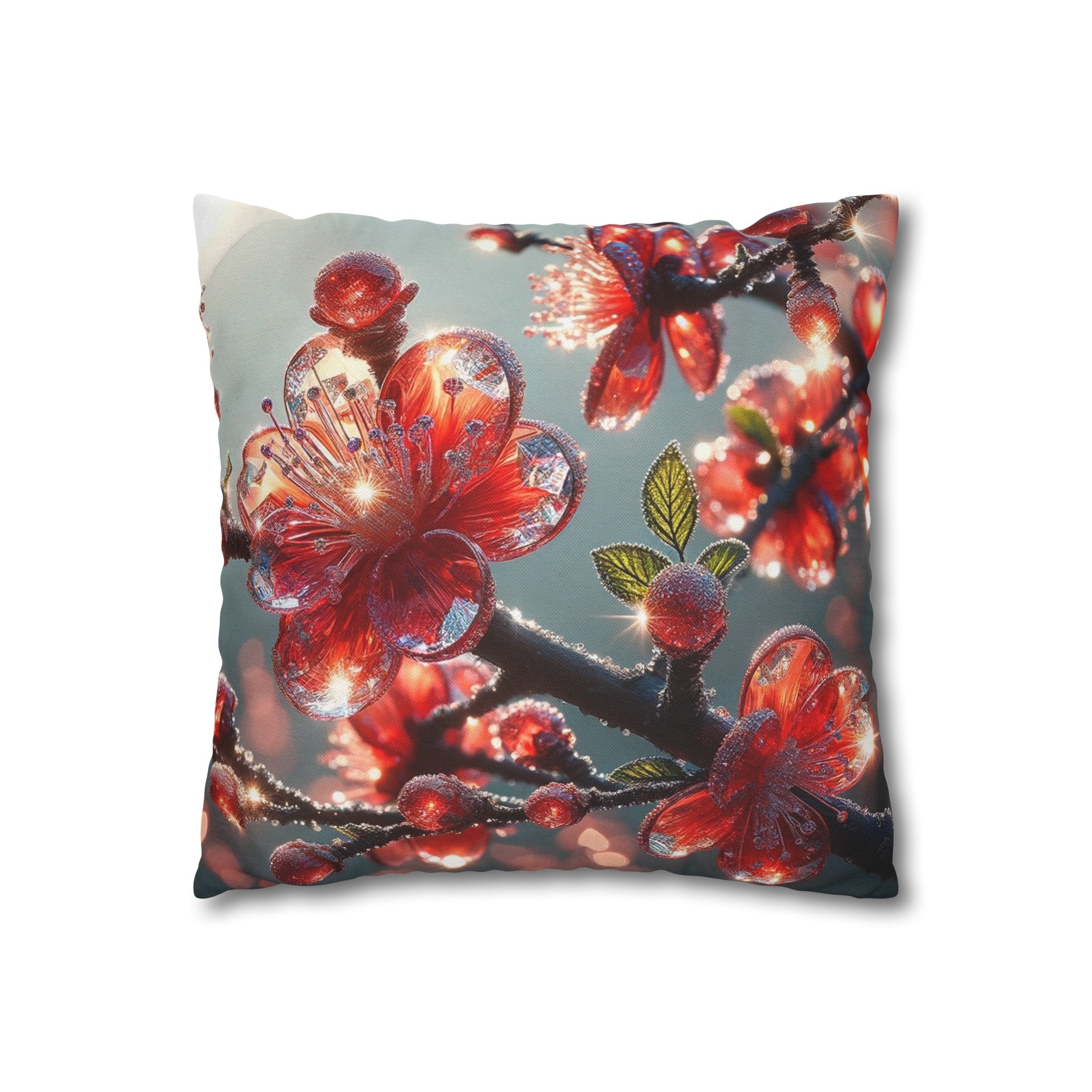 Red diamond flowers (1) - Polyester Square Pillowcase