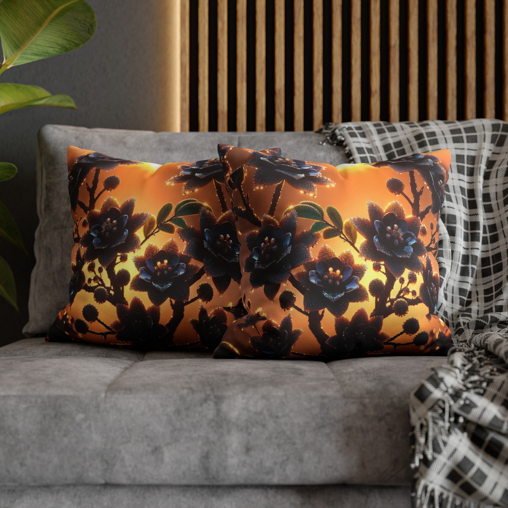 Black diamond flowers (3) - Suede Square Pillowcase