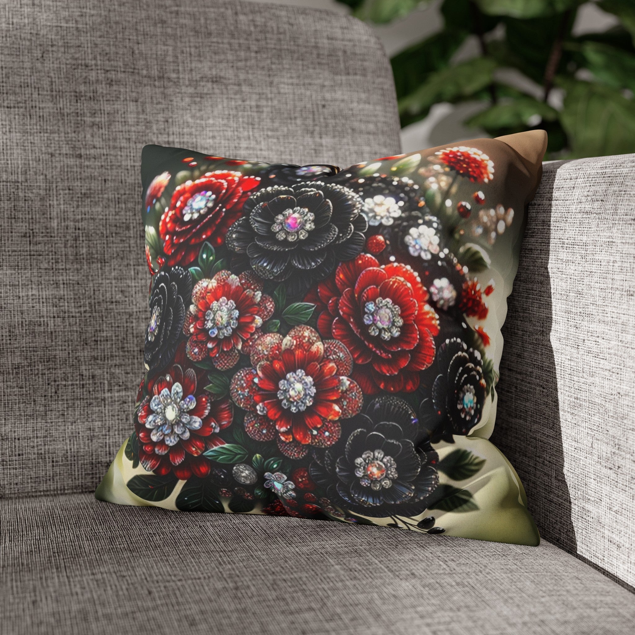 Black and Red Bouquet (2) - Suede Square Pillowcase