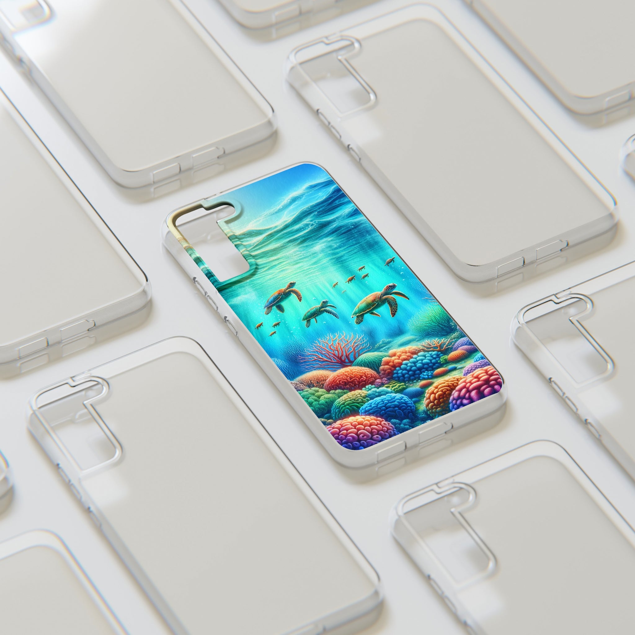 Turtles and coral reef - Soft Phone Case