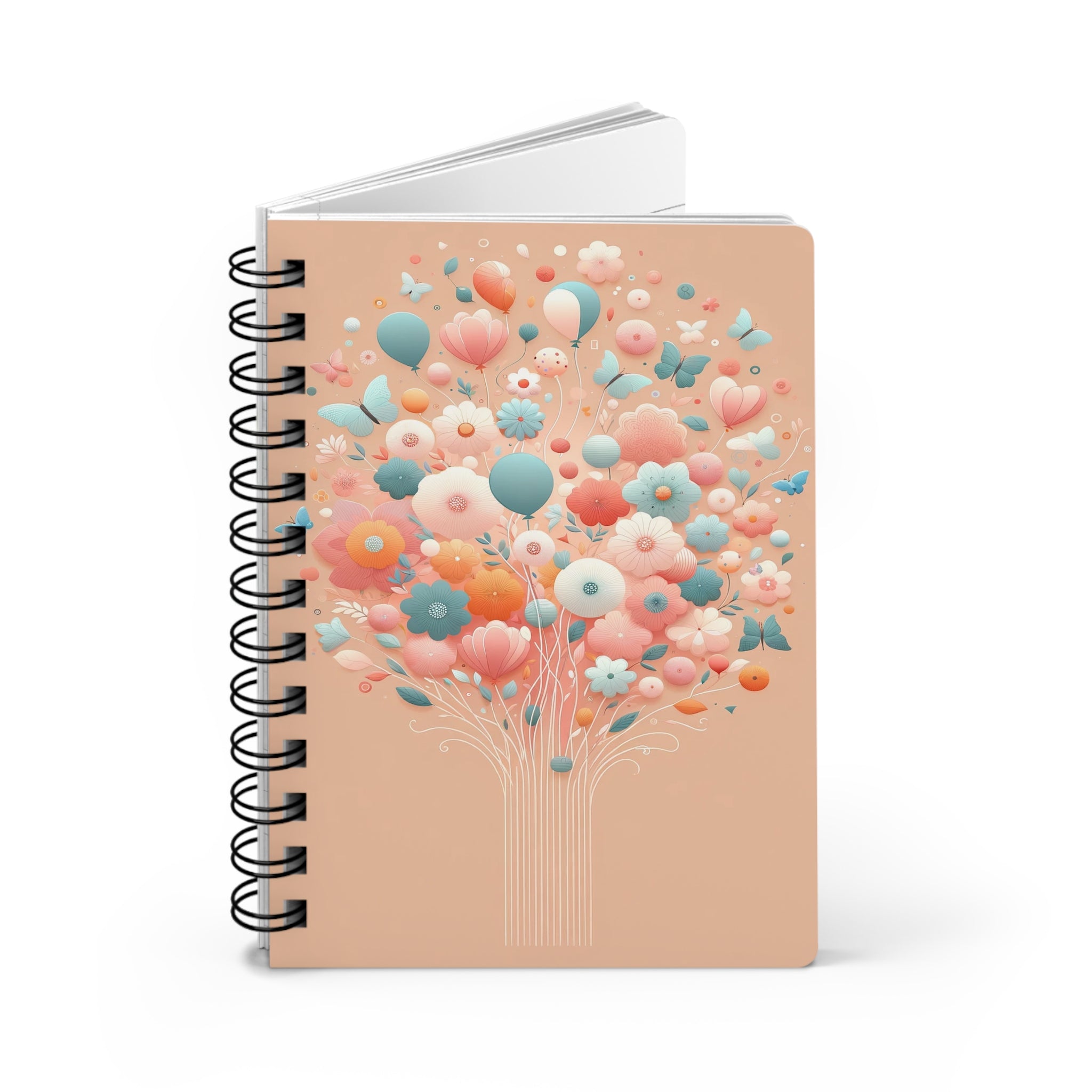 Bouquet of balloons, butterflies and flowers - Spiral Notebook