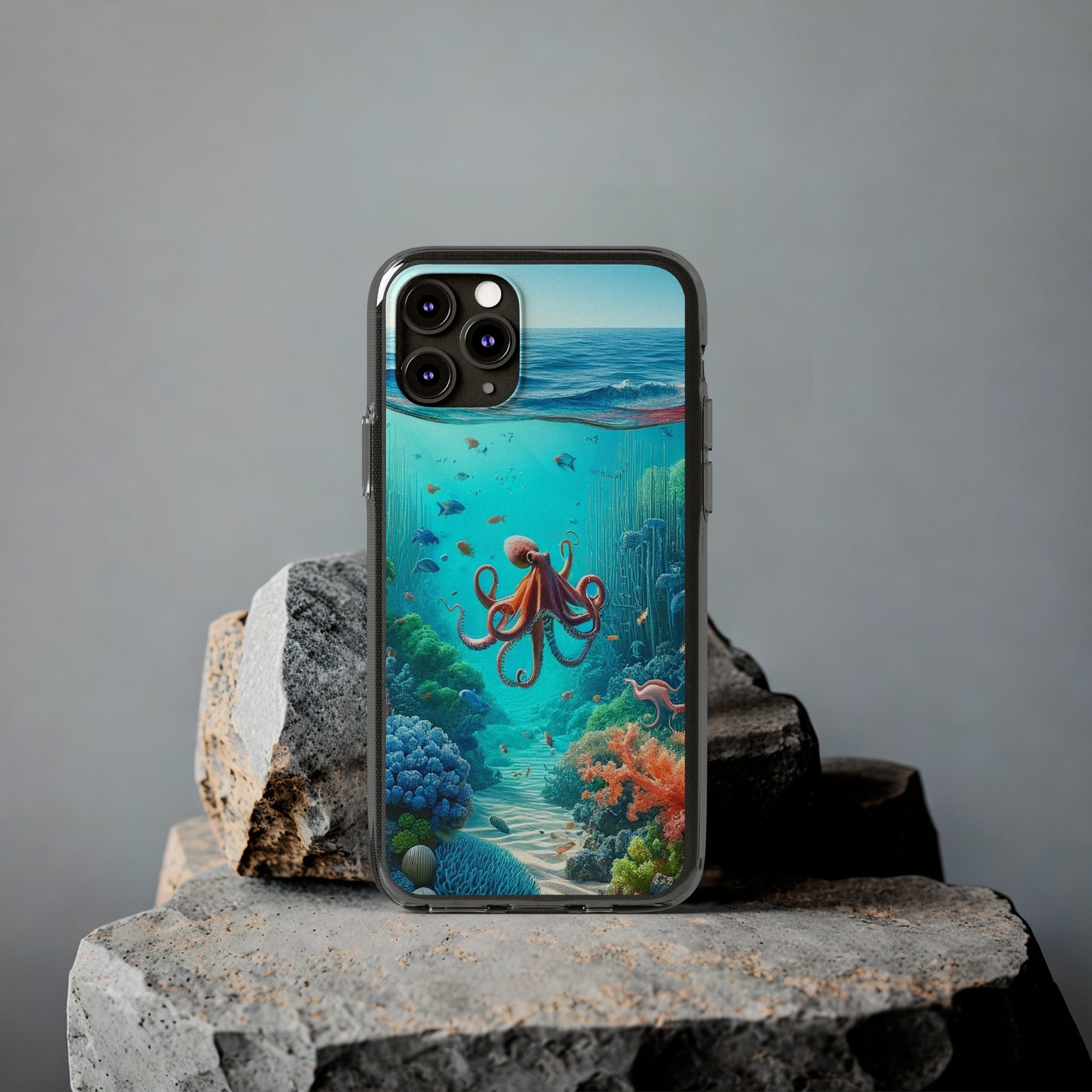 Octopus in turquoise water - Soft Phone Case