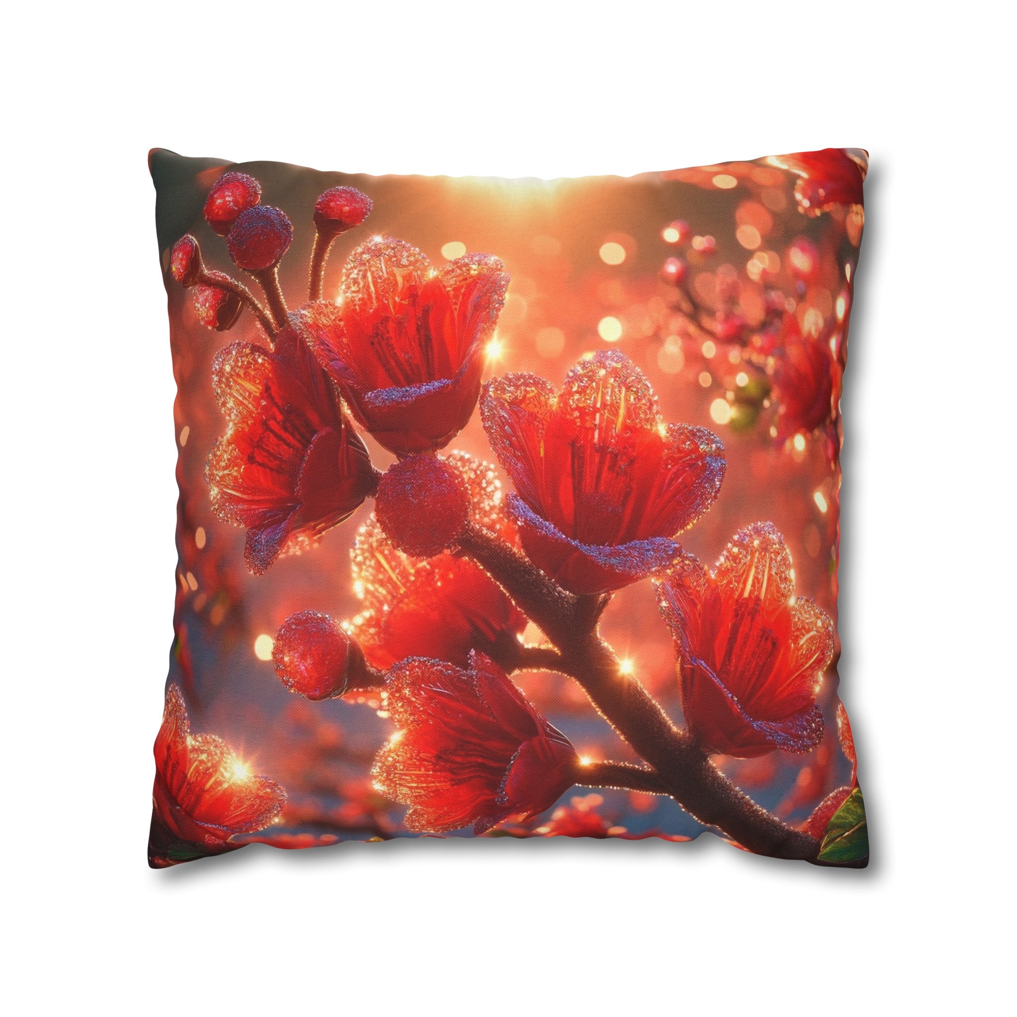 Red shiny flowers (1)  - Polyester Square Pillowcase