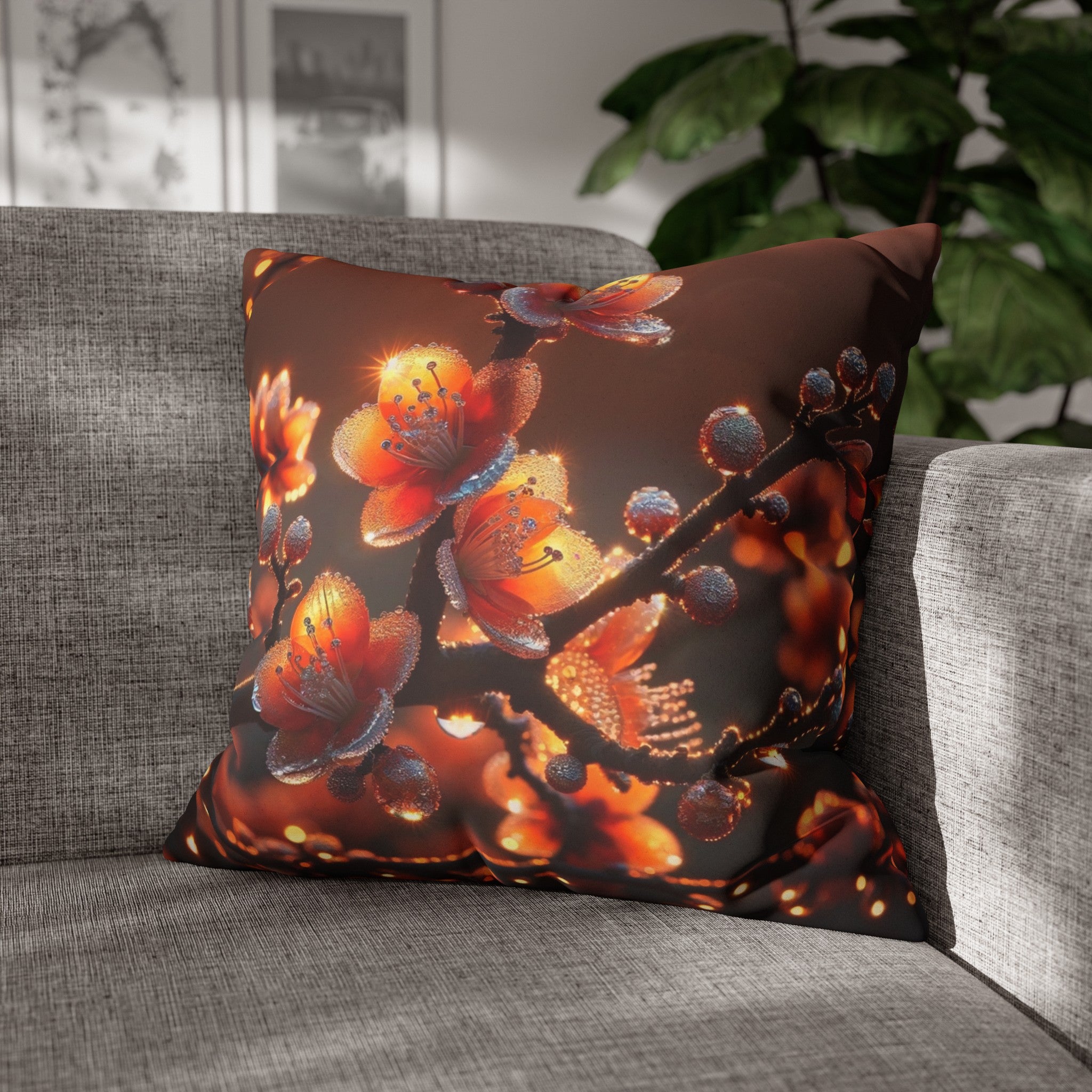 Orange diamond flowers (1) - Suede Square Pillowcase