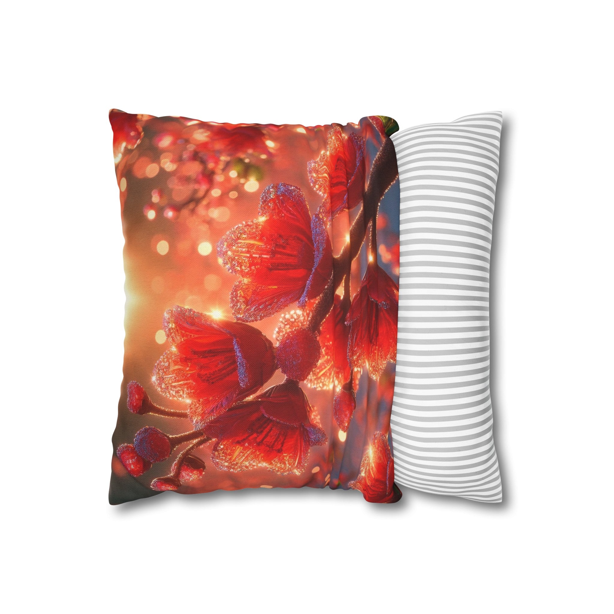 Red diamond flowers (2) -  Polyester Square Pillowcase