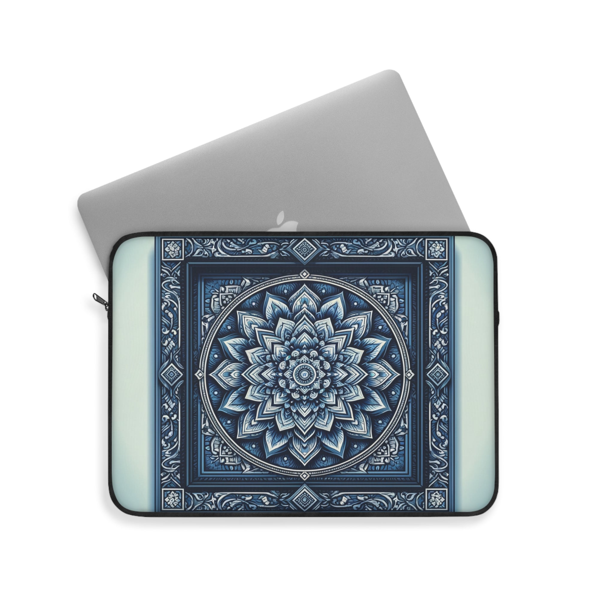 Square, blue and white Mandala - Laptop Sleeve